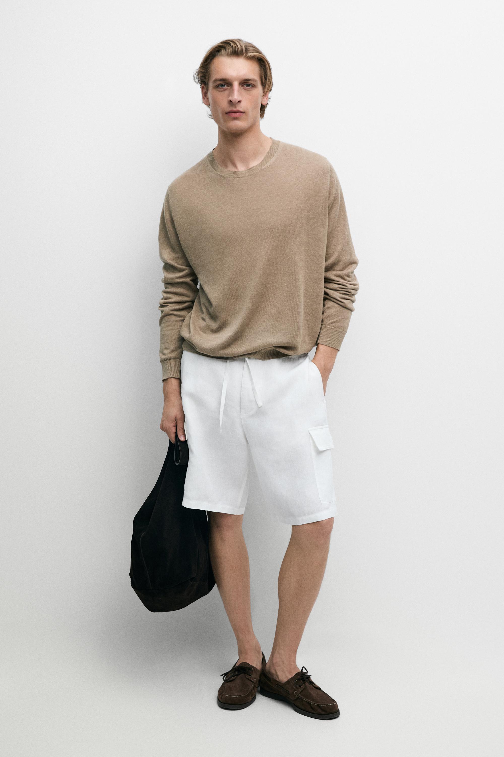 100% linen knit crew neck sweater — Sand beige