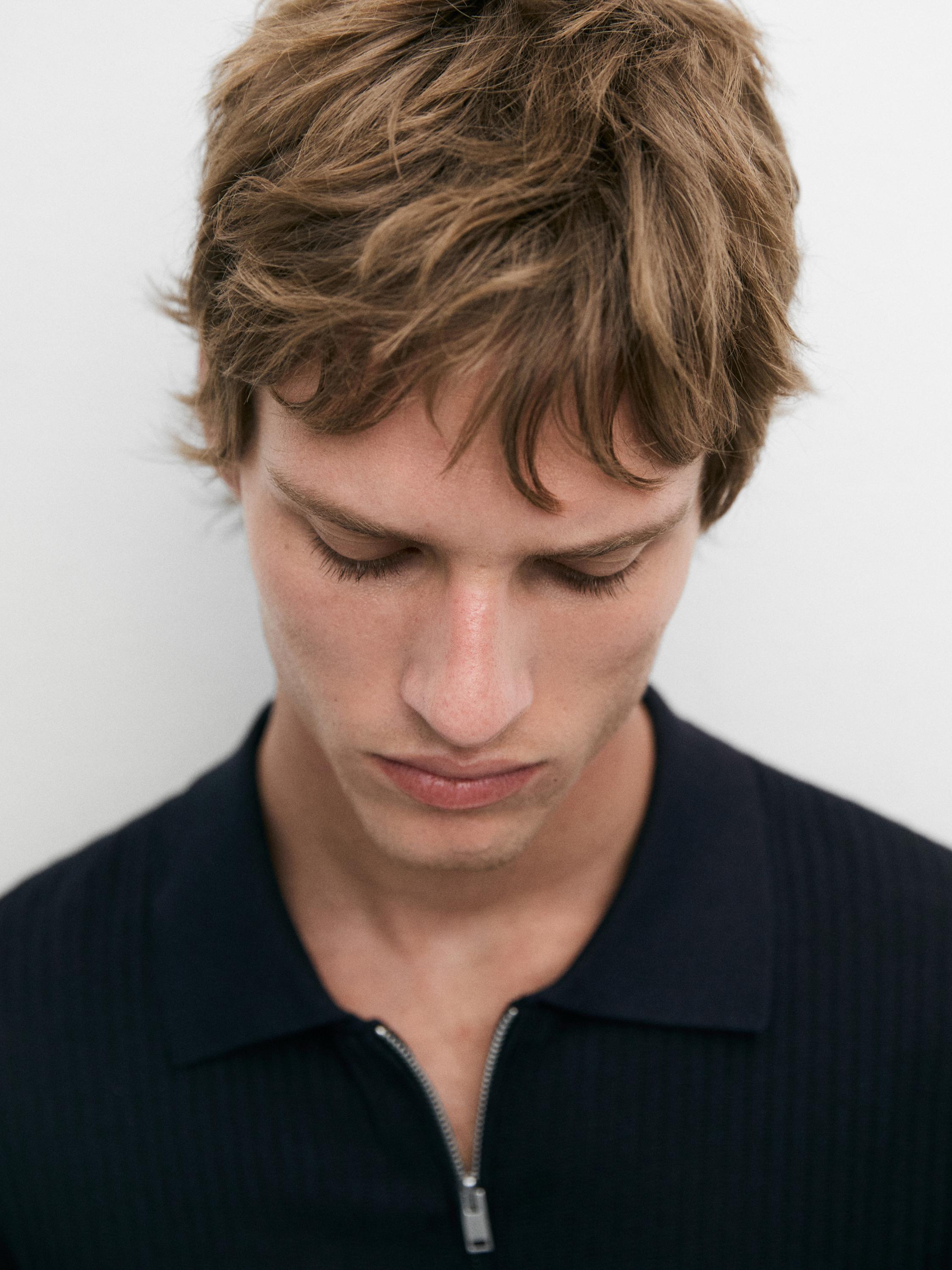 Quarter-zip knit polo sweater — NAVY BLUE