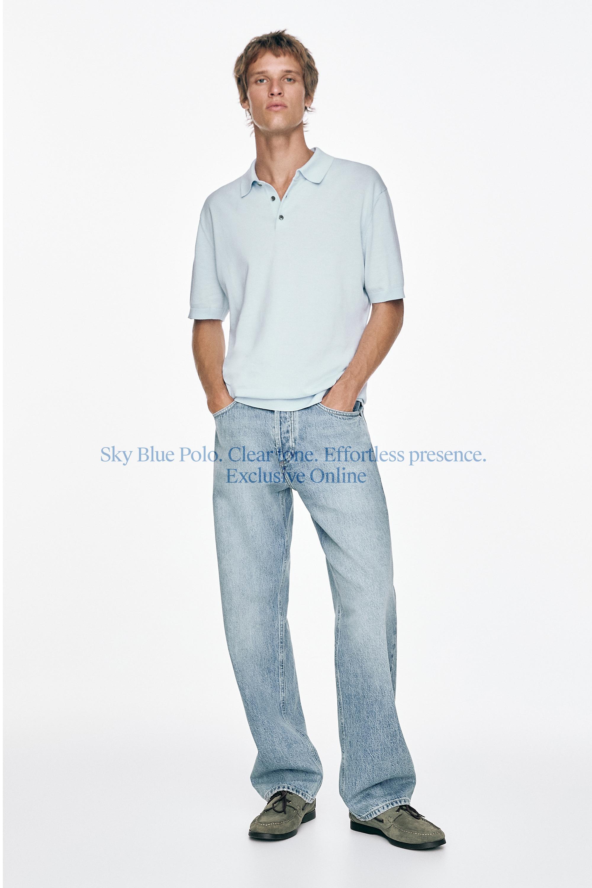 100% Cotton Knit Polo Shirt — Light Blue