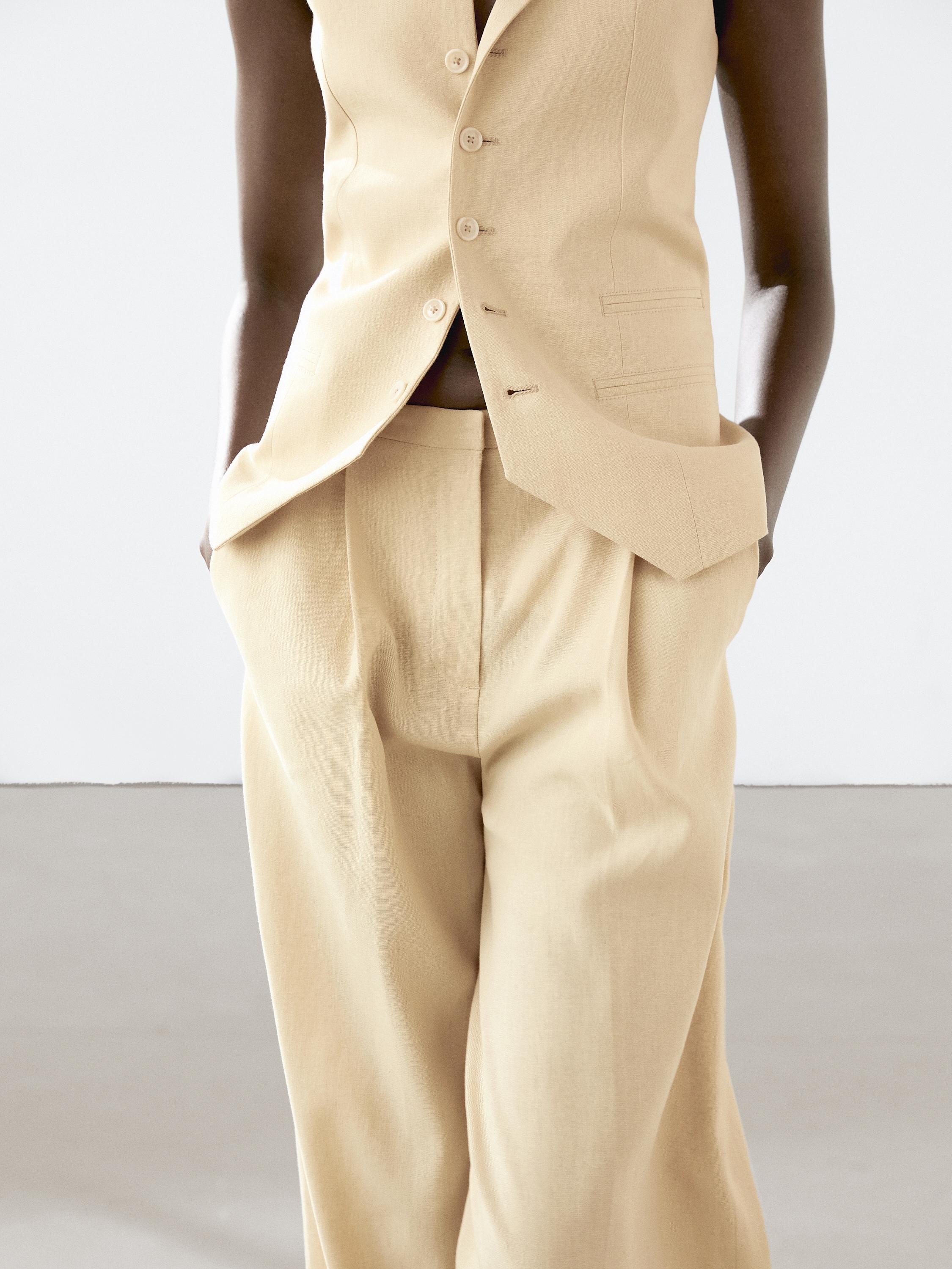 Linen blend suit trousers · Beige · Dressy | Massimo Dutti