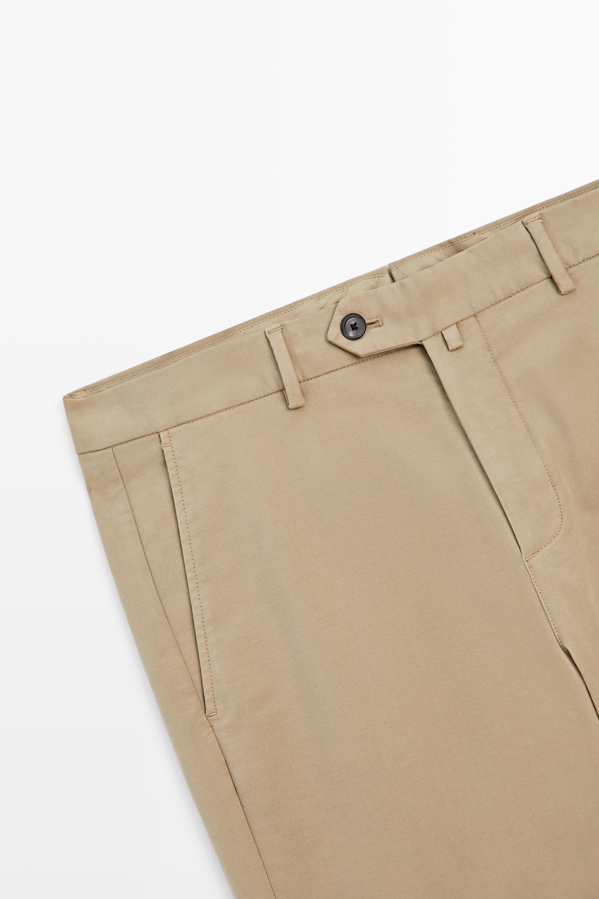 100% cotton slim fit pants — BEIGE