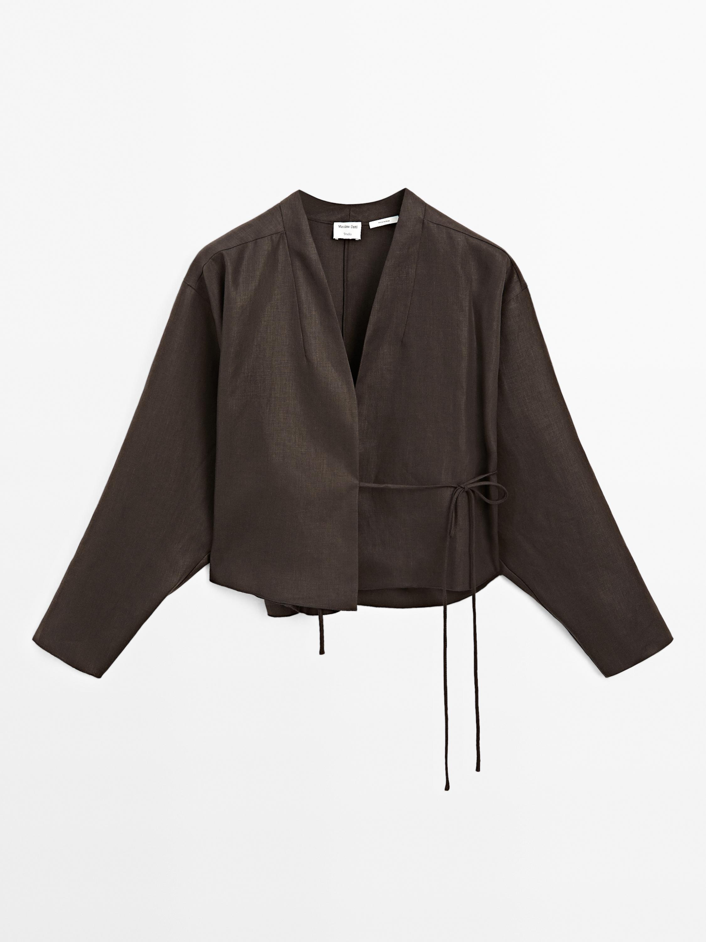 Flowing linen shirt with tie detail - Studio