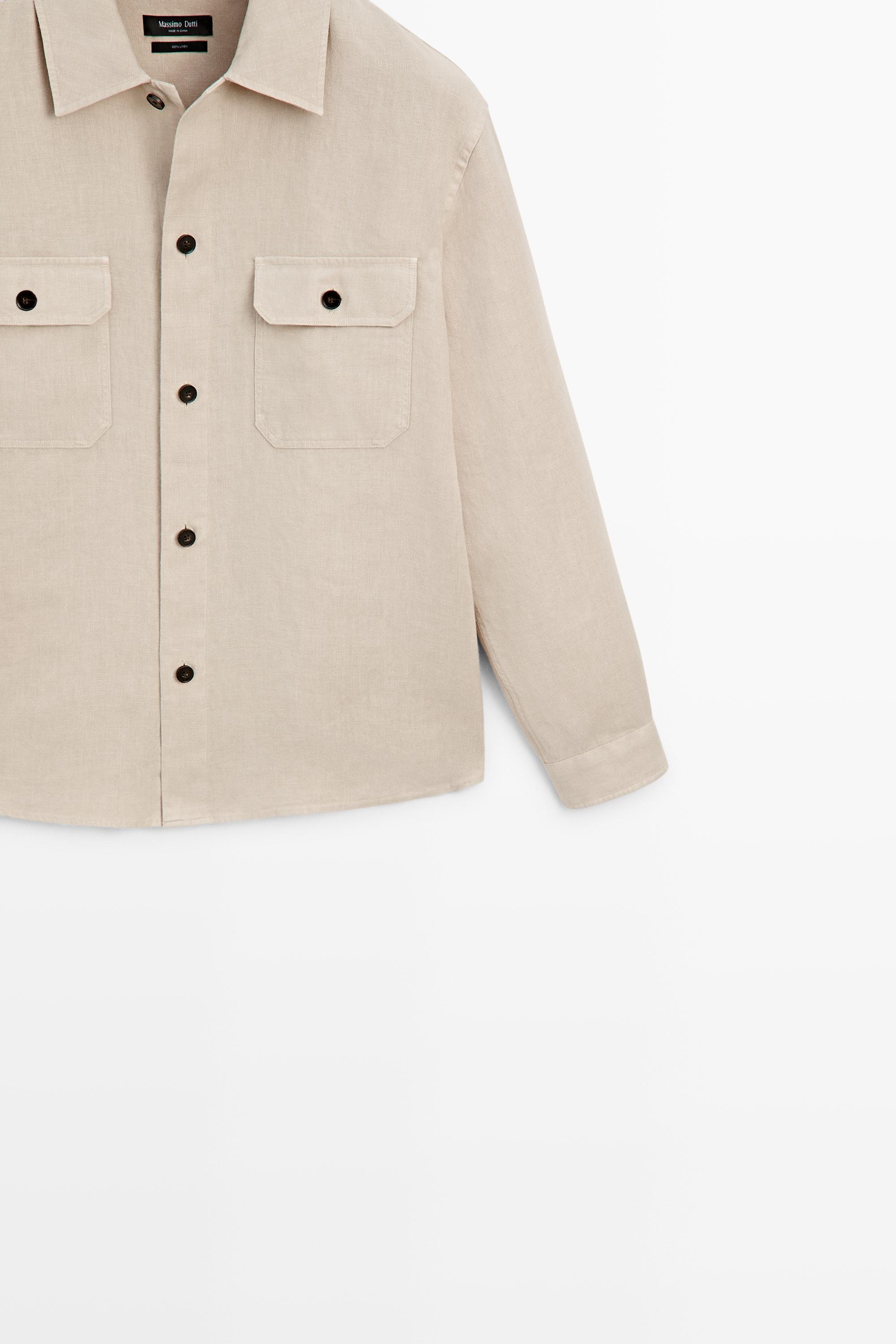 100% linen overshirt with pockets — BEIGE