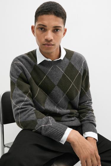 100% cashmere argyle knit sweater — DARK GREEN 8