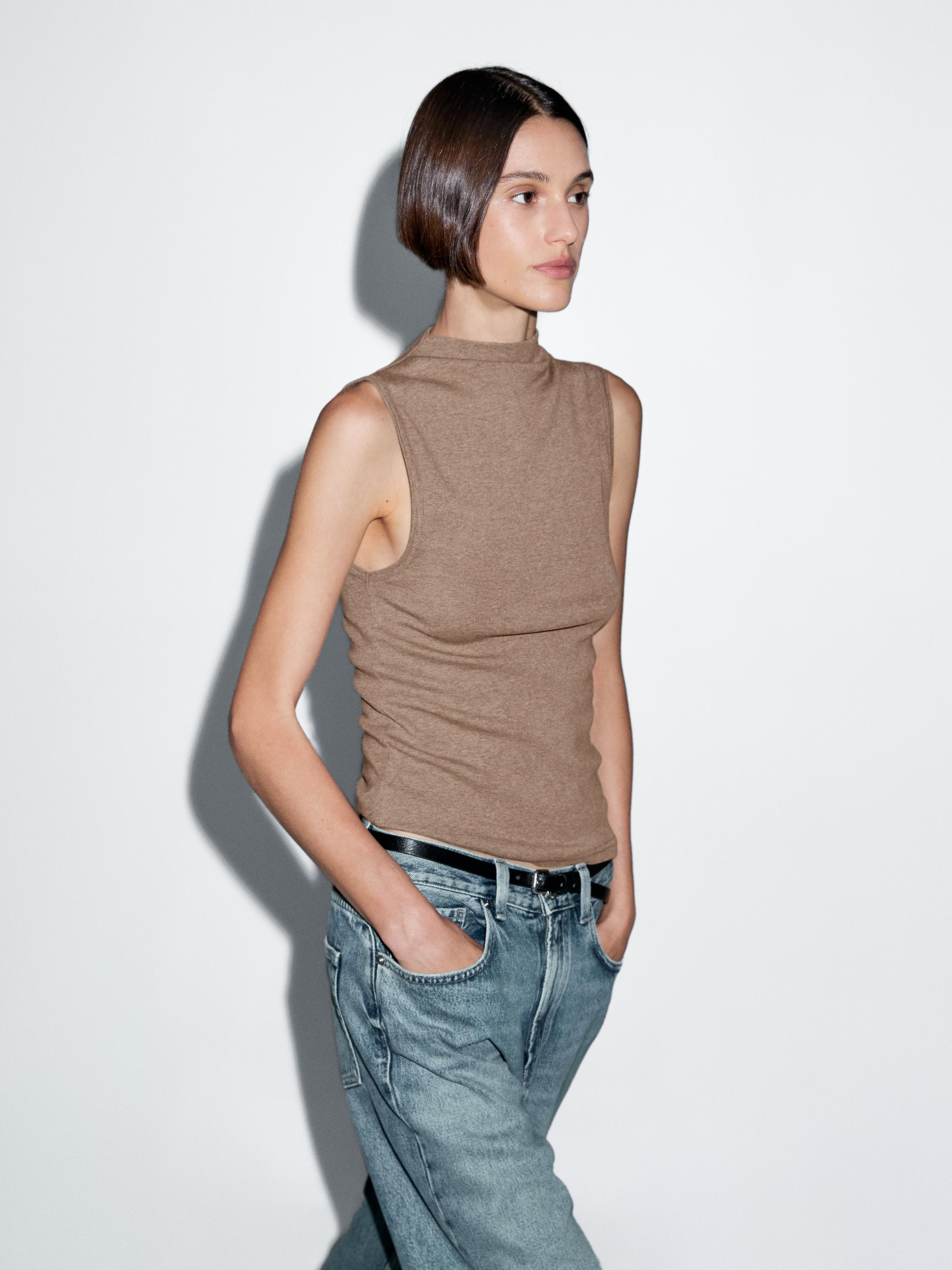 100% cotton funnel neck top