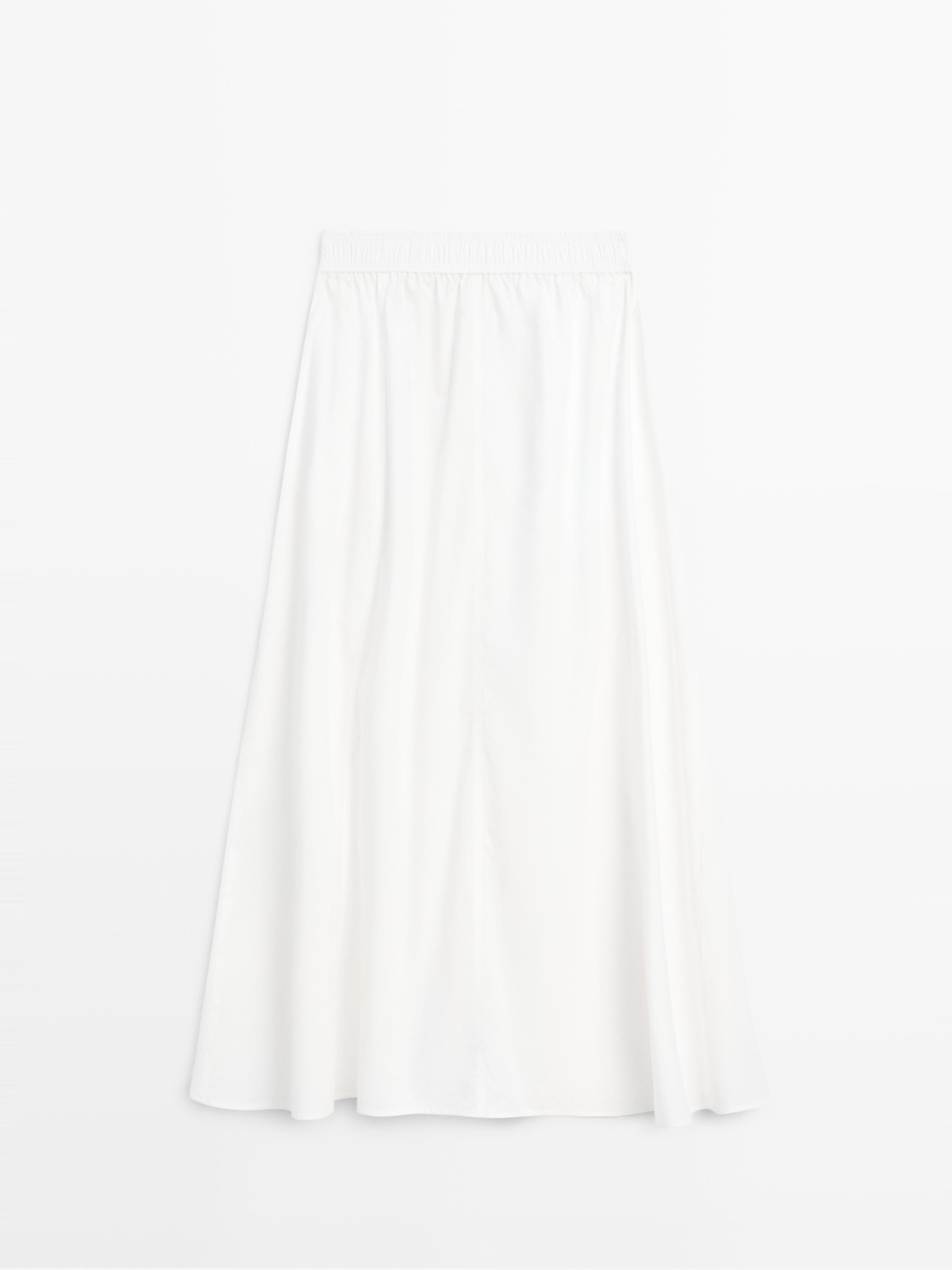 Long gathered poplin skirt — WHITE (alternate view)