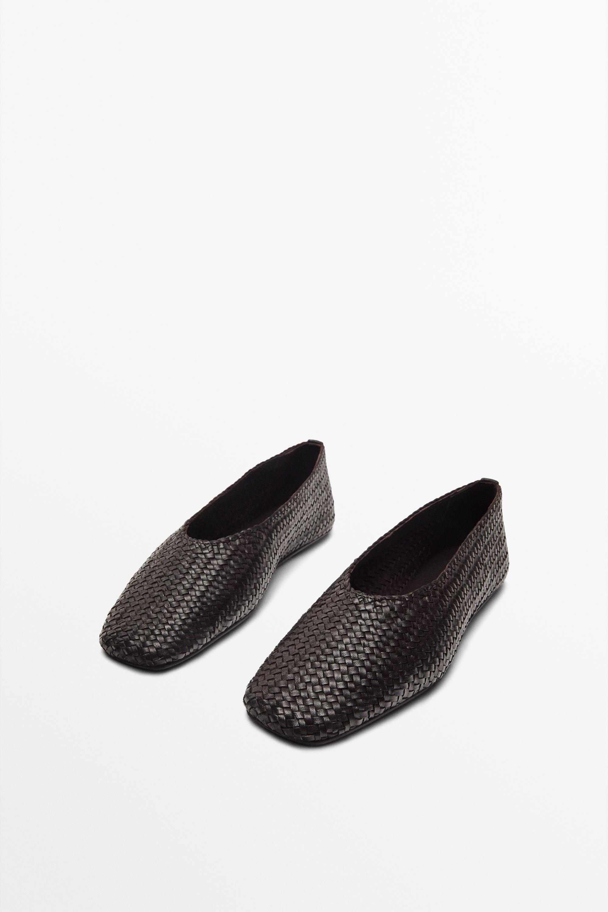 Braided leather ballet flats — BROWN