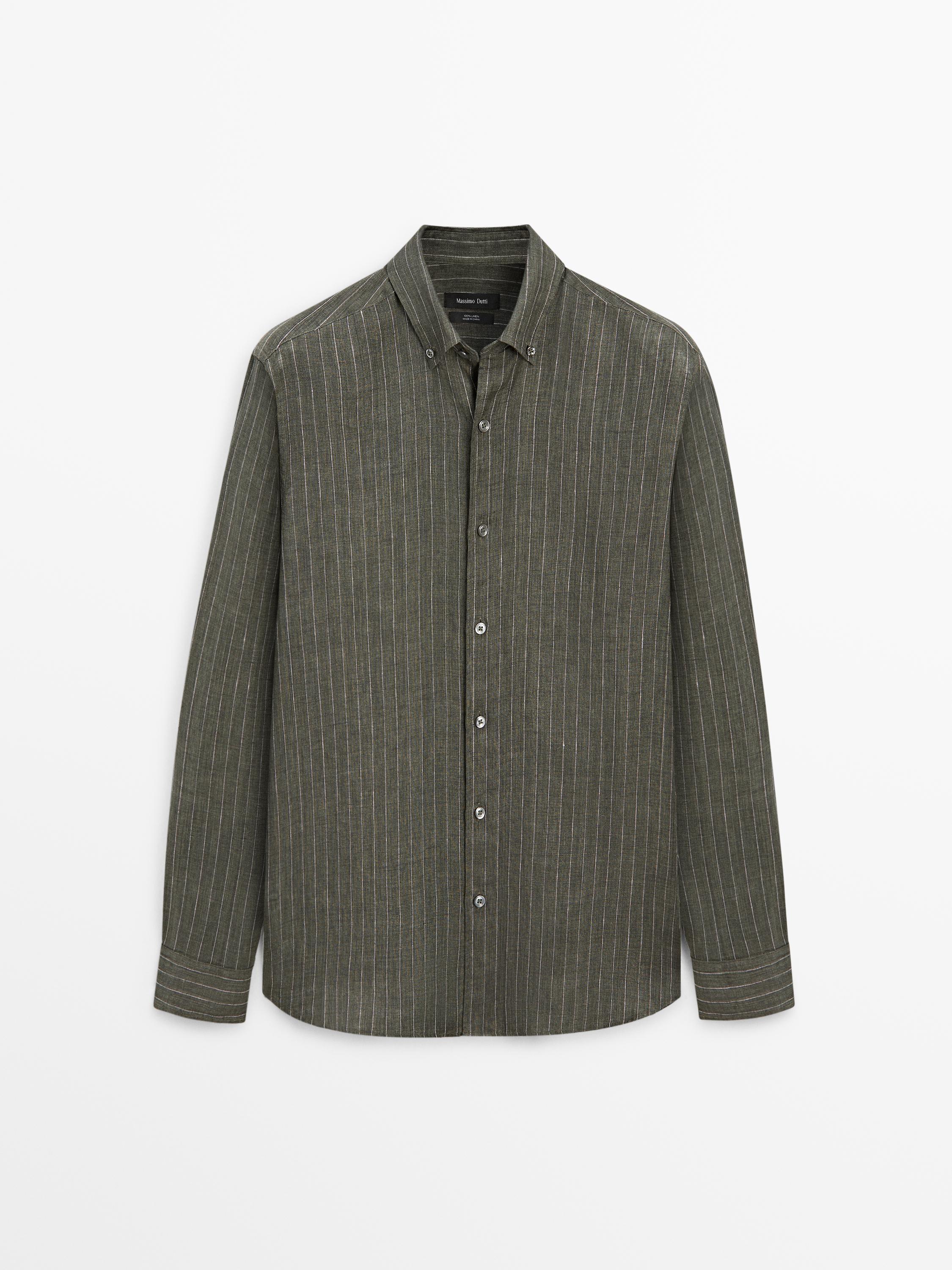 Çizgili dökümlü keten gömlek