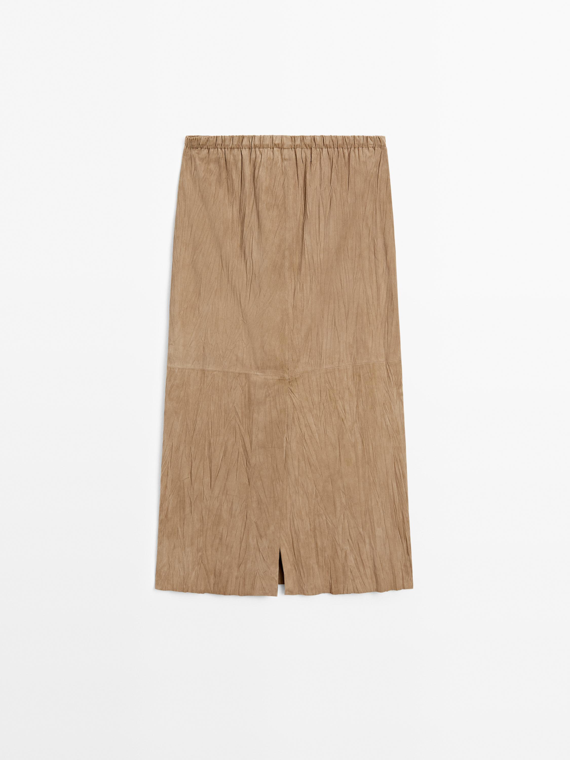 Straight suede leather midi skirt