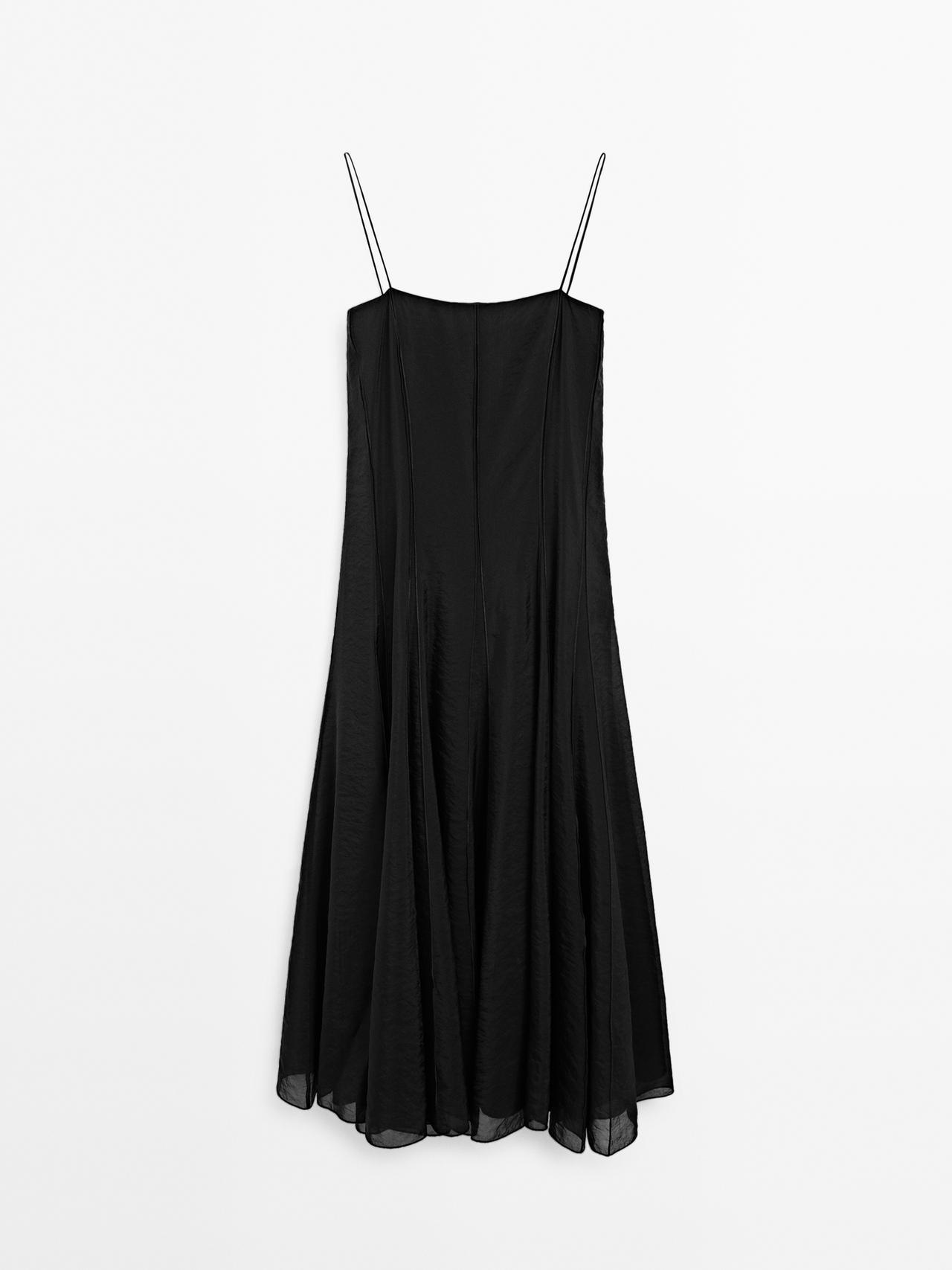 Massimo Dutti - Dame - Midikjole Med Blødt Fald Og Trekantsdetaljer - Sort - 40