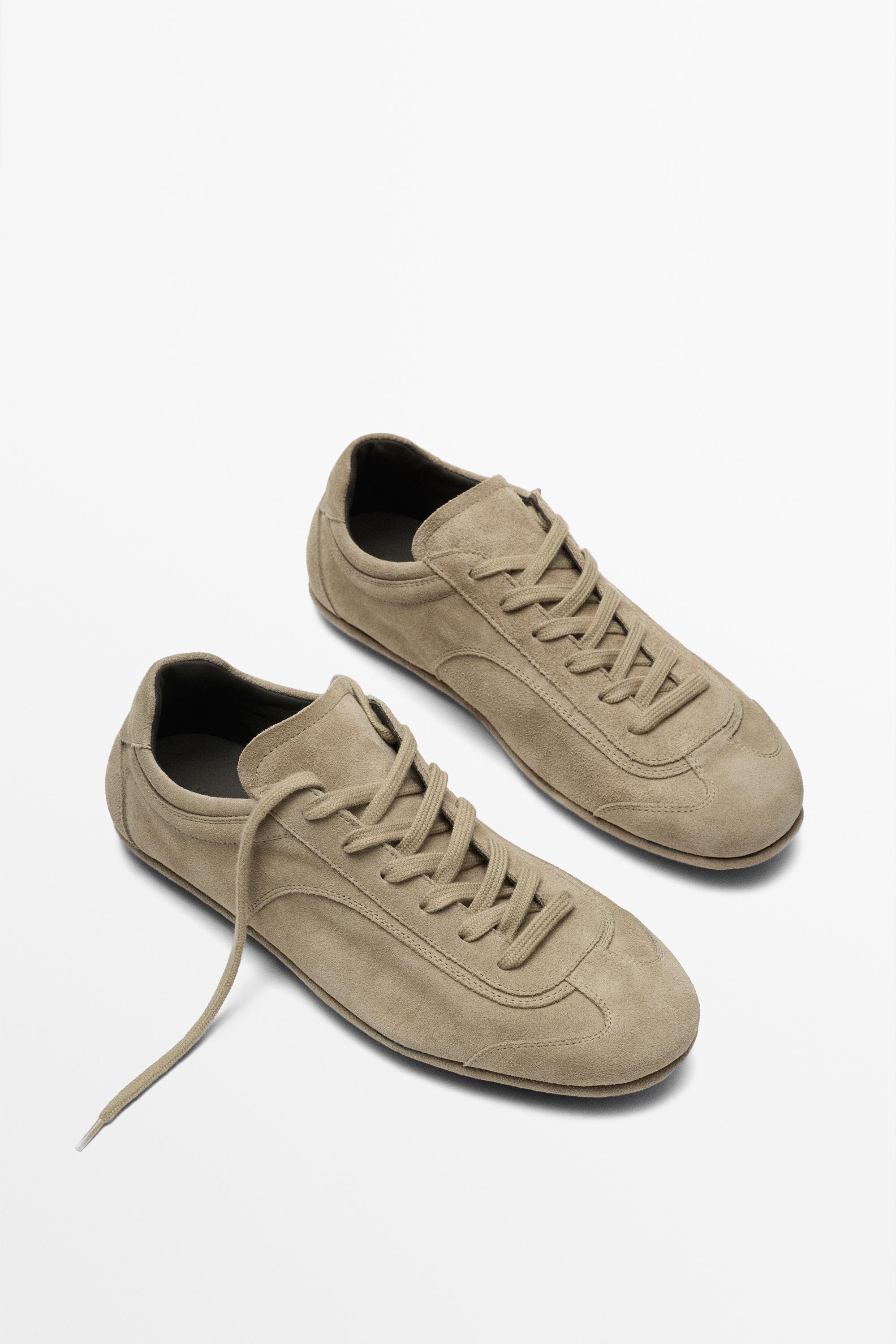 Split suede leather trainers — SAND