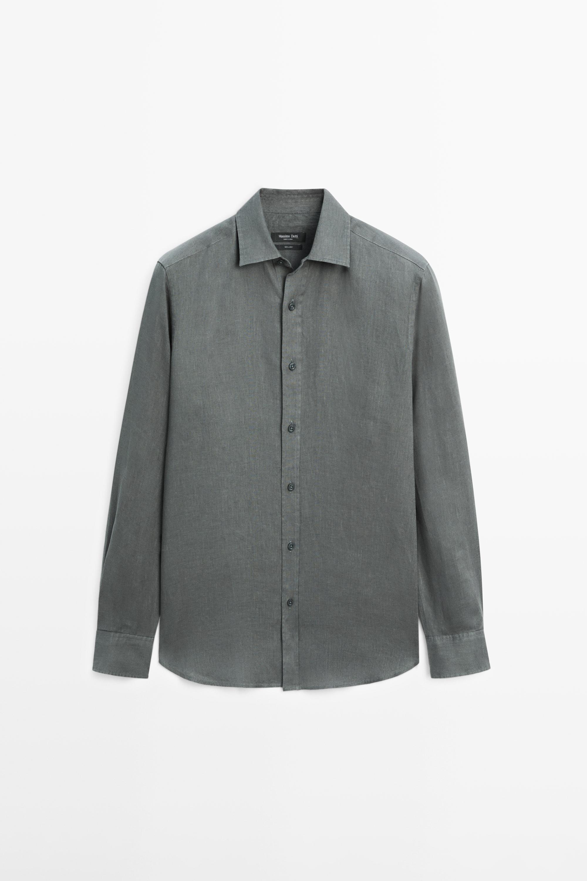 100% linen slim fit shirt — DARK GREEN