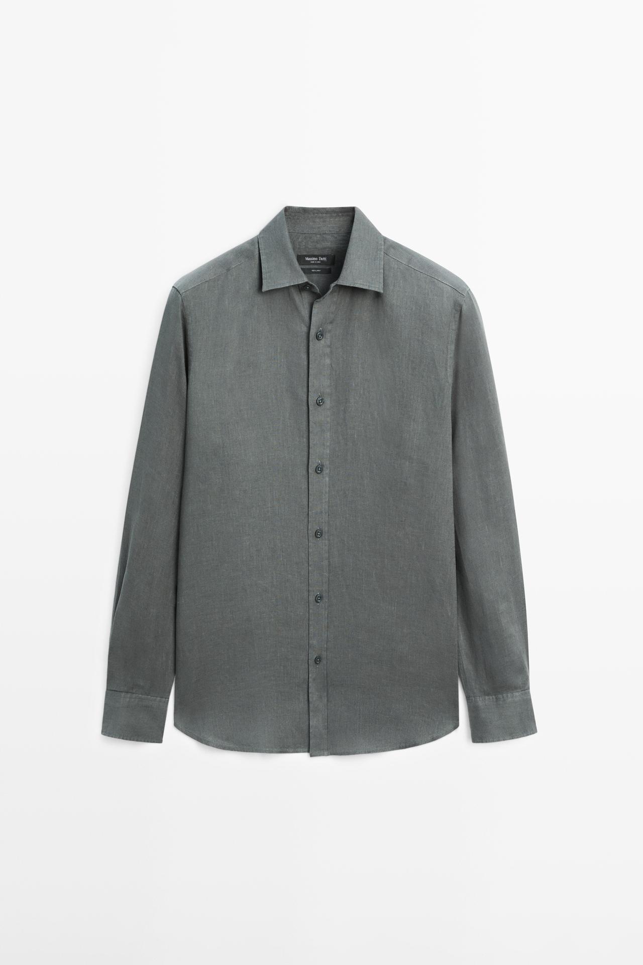 Massimo Dutti - Heren - Slim-Fit Overhemd Van 100% Linnen - Groen - M