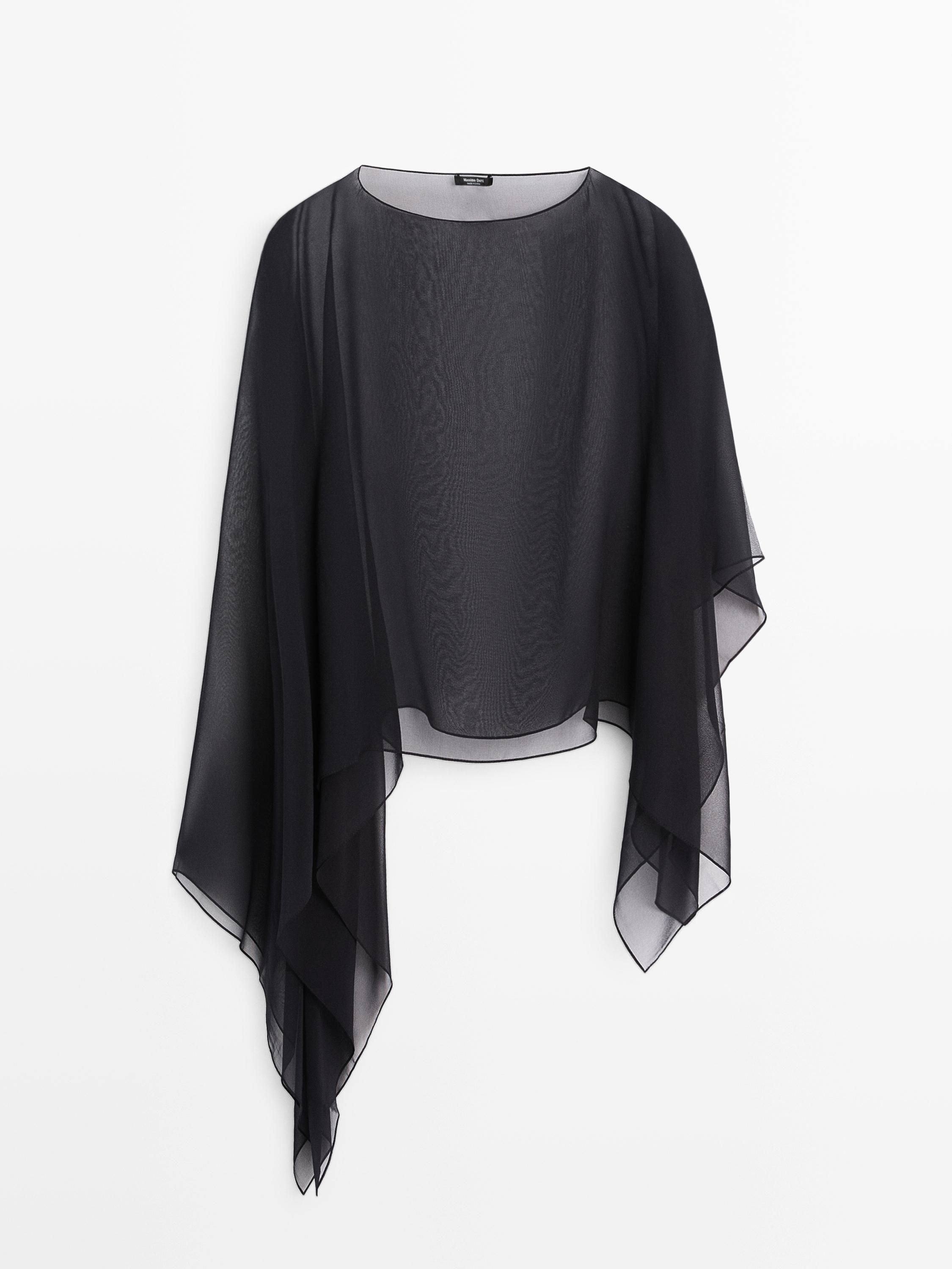 Asymmetric cut silk cape
