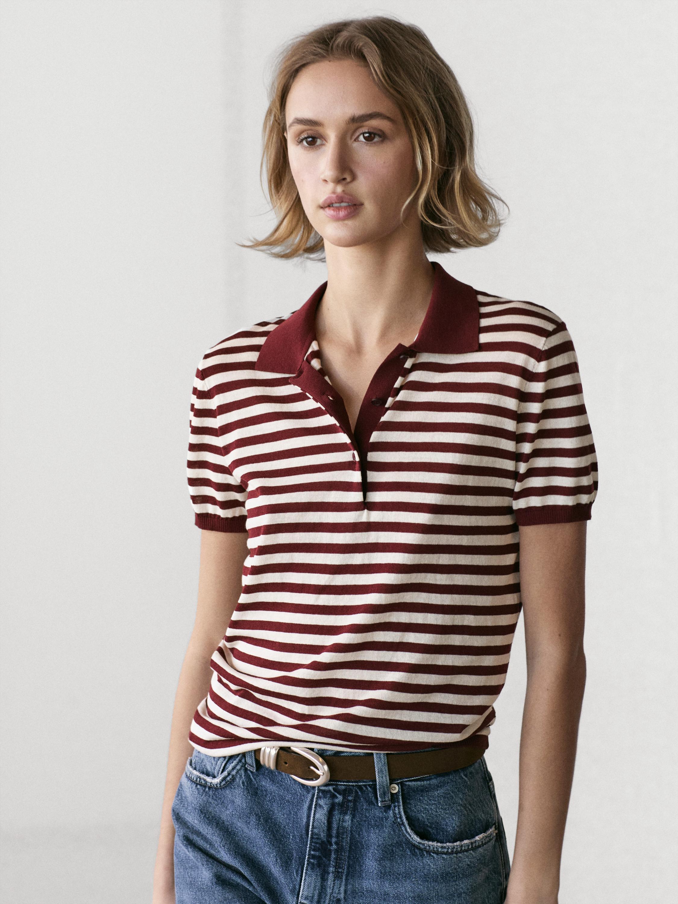 Cotton polo shirt with striped details