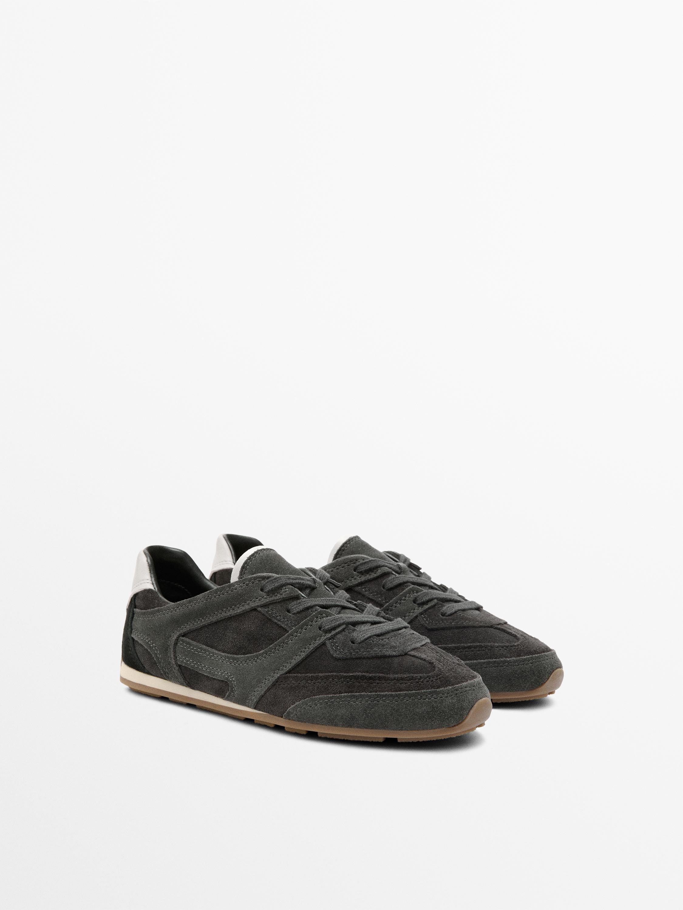 Contrast leather trainers — GREY