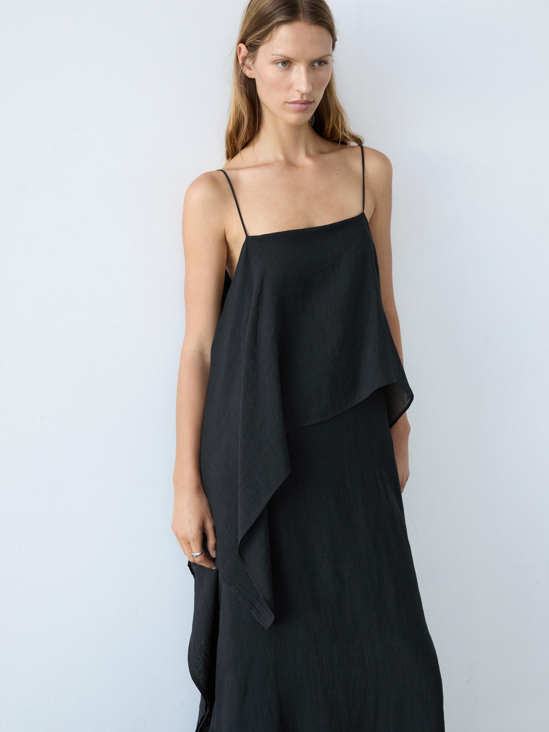 Midi dress with asymmetric ruffle detail — Dark Blue