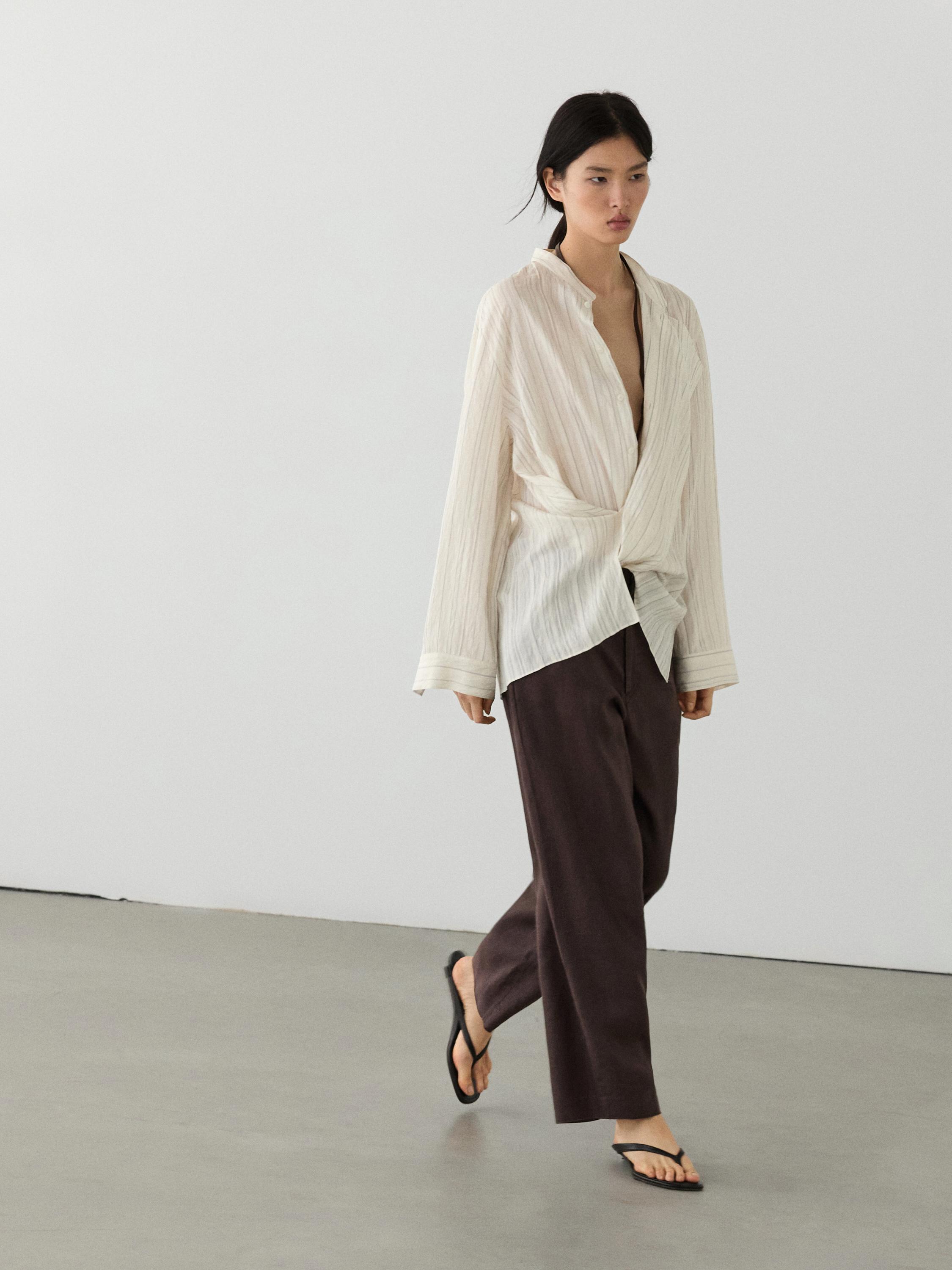 Flowing 100% linen trousers — BROWN