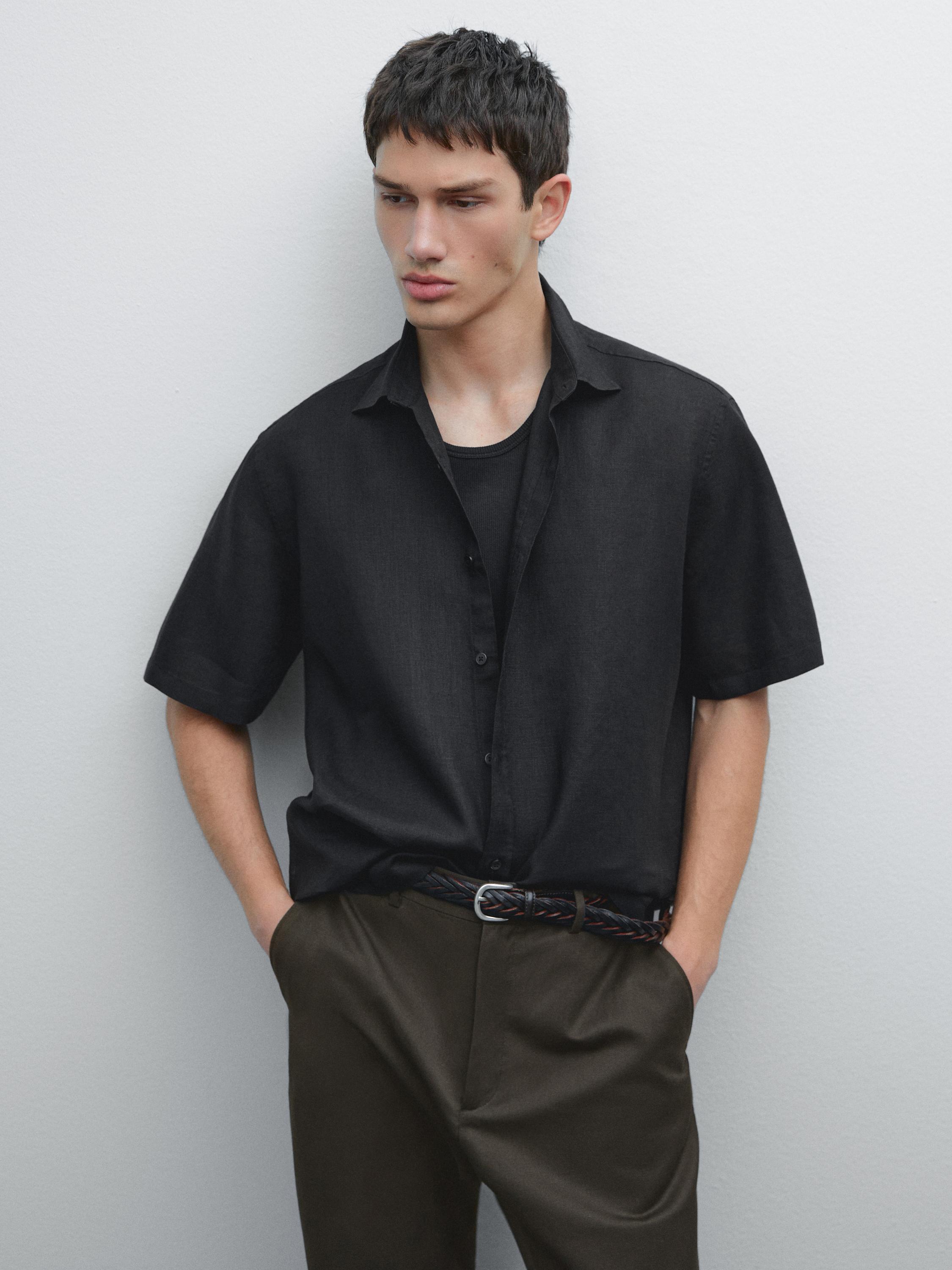 Regular fit short sleeve linen shirt