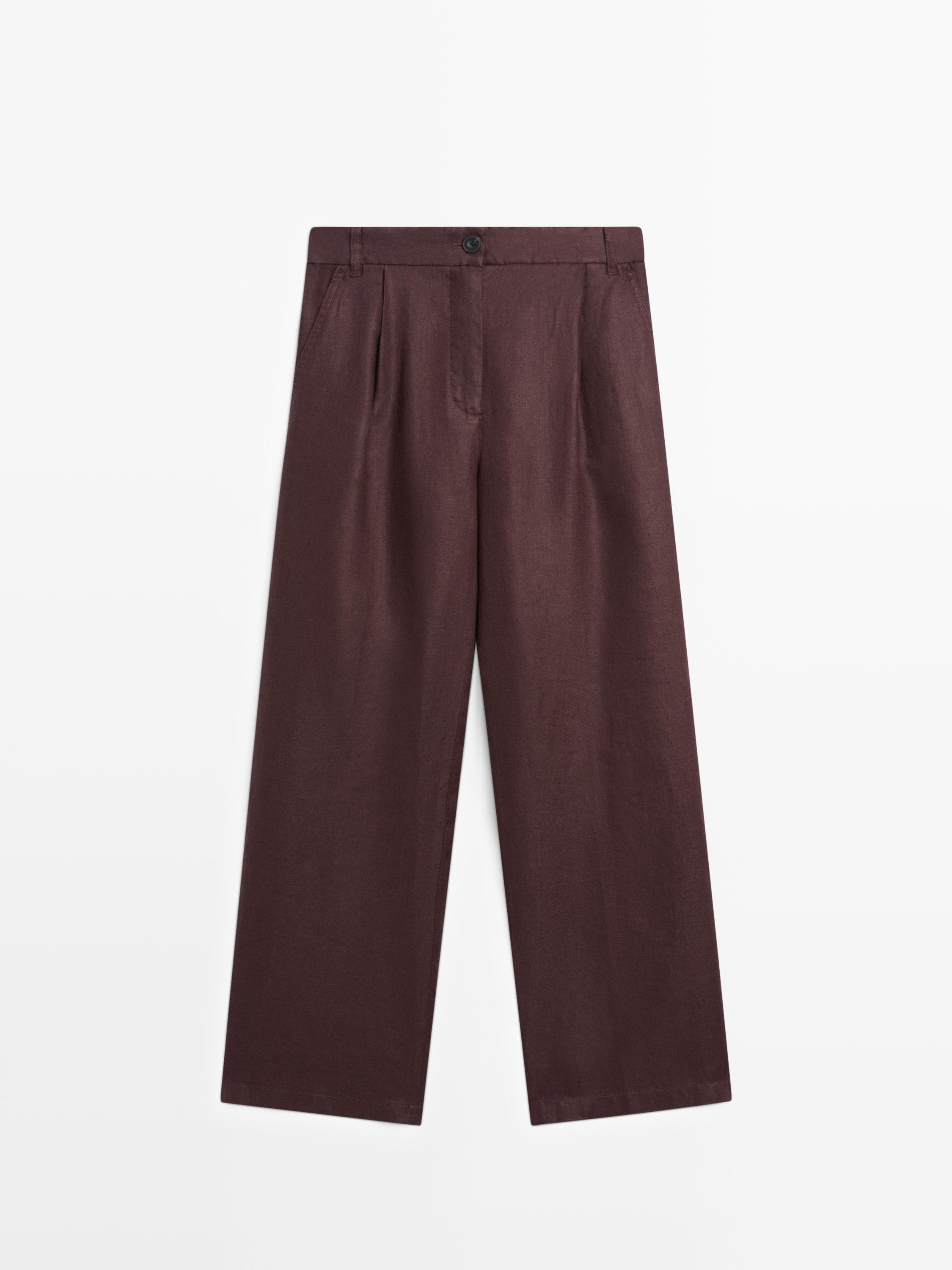 Pantalon wide leg 100 % lin avec élastique