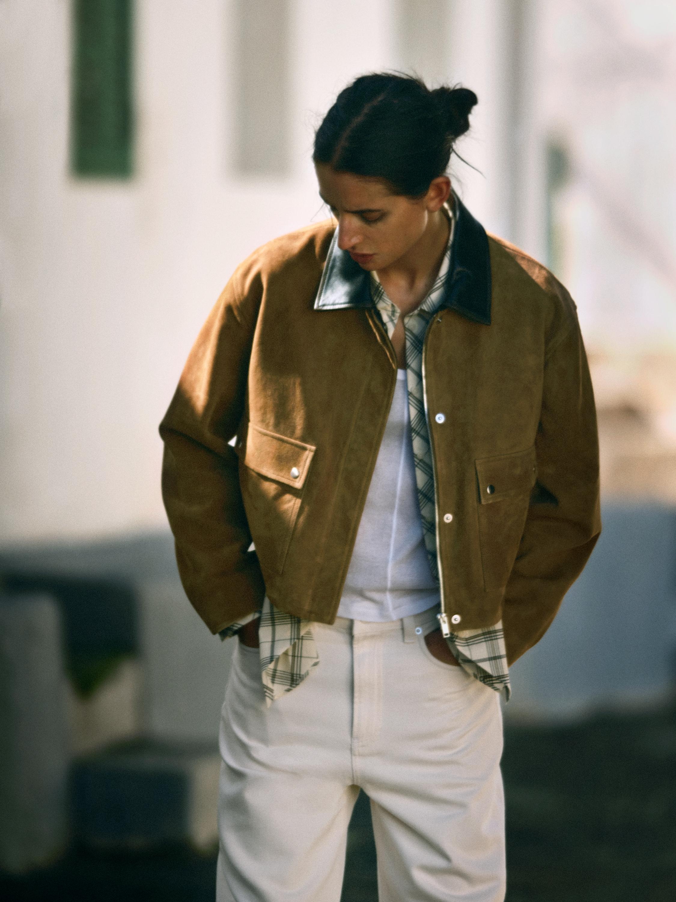 Contrast suede leather jacket