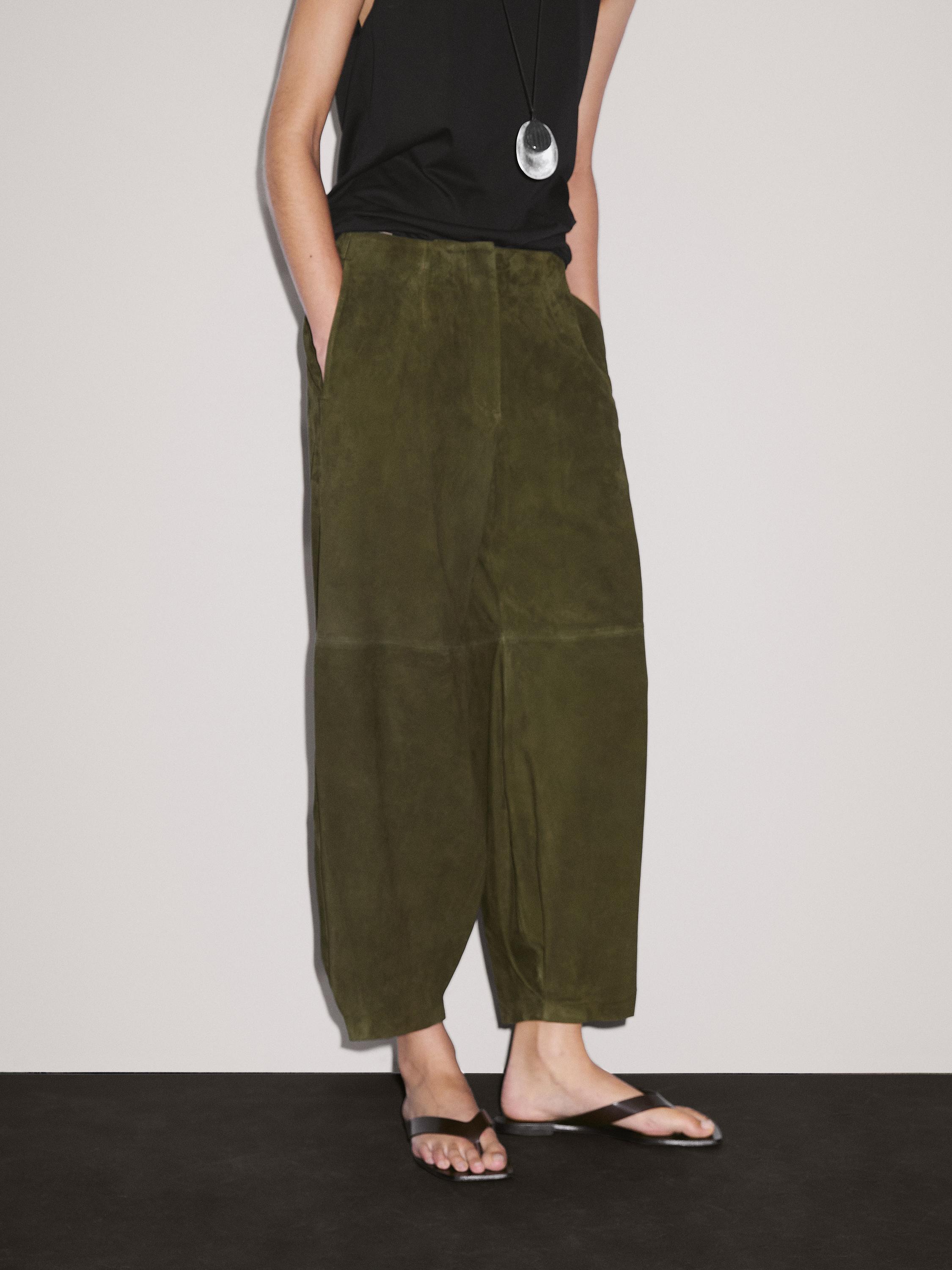Balloon fit suede leather trousers