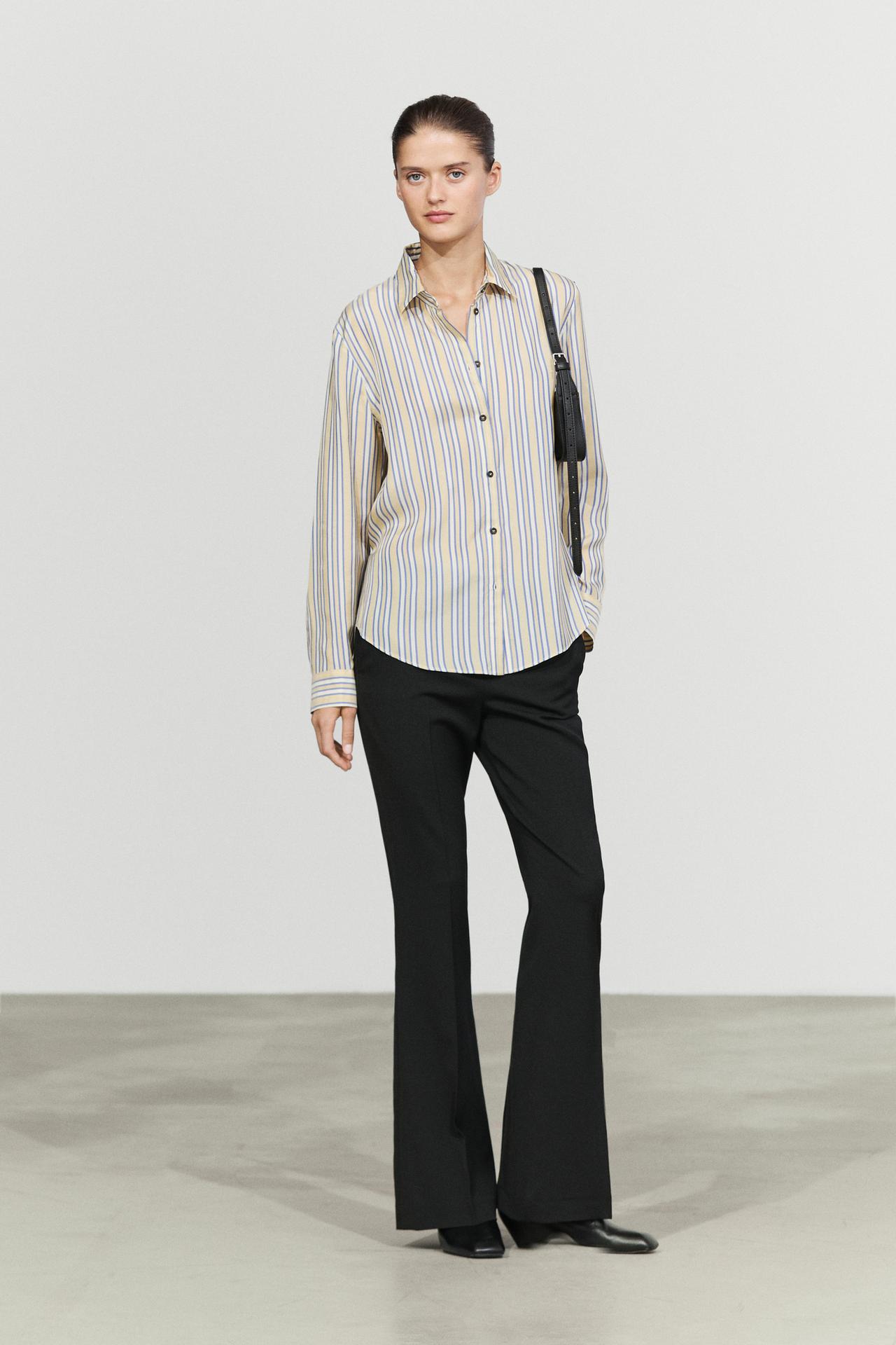 Flowy striped-detail shirt — Yellow