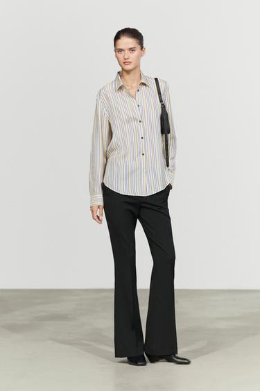 Flowy striped-detail shirt — Yellow 8