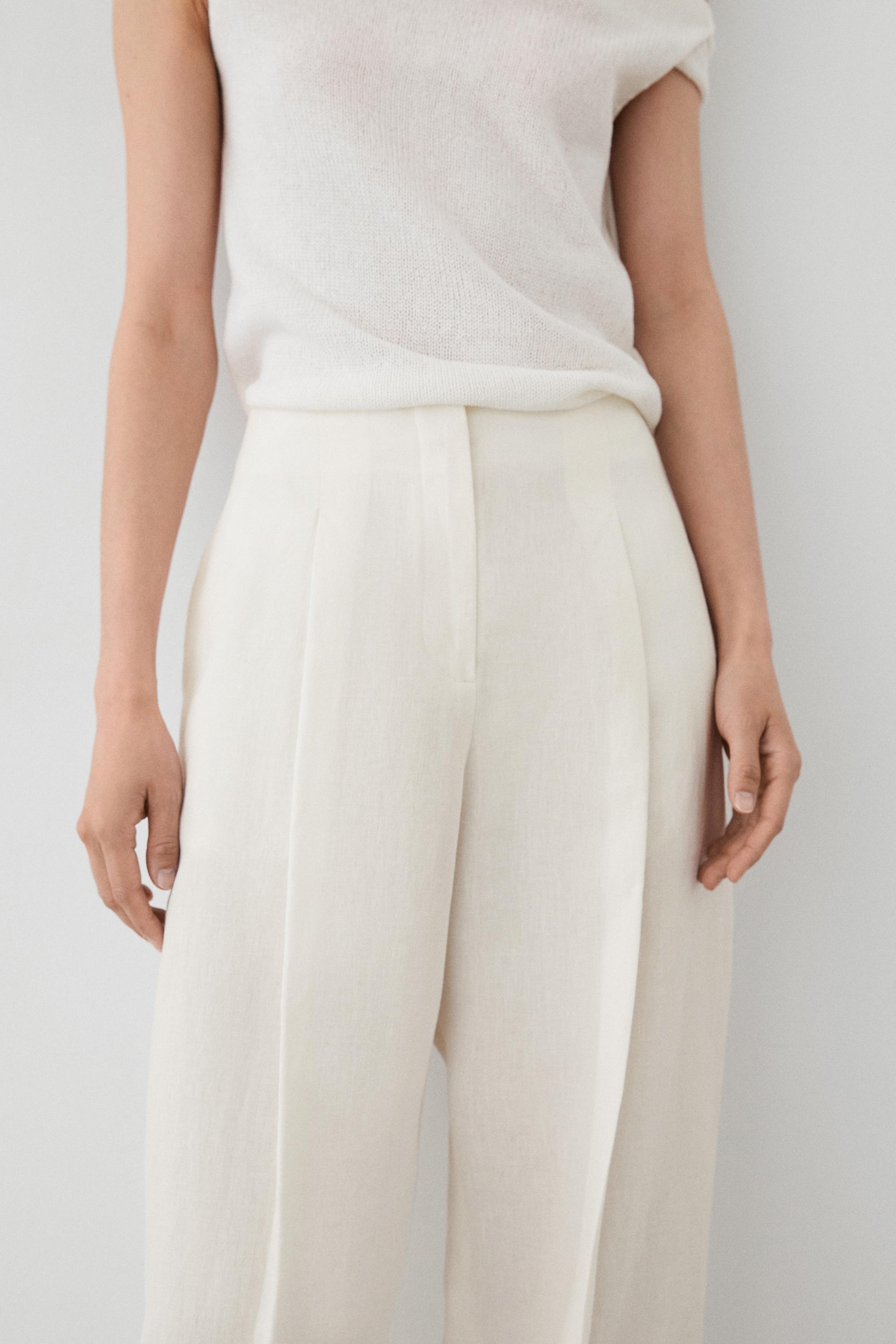 Linen trousers with darts — Off white