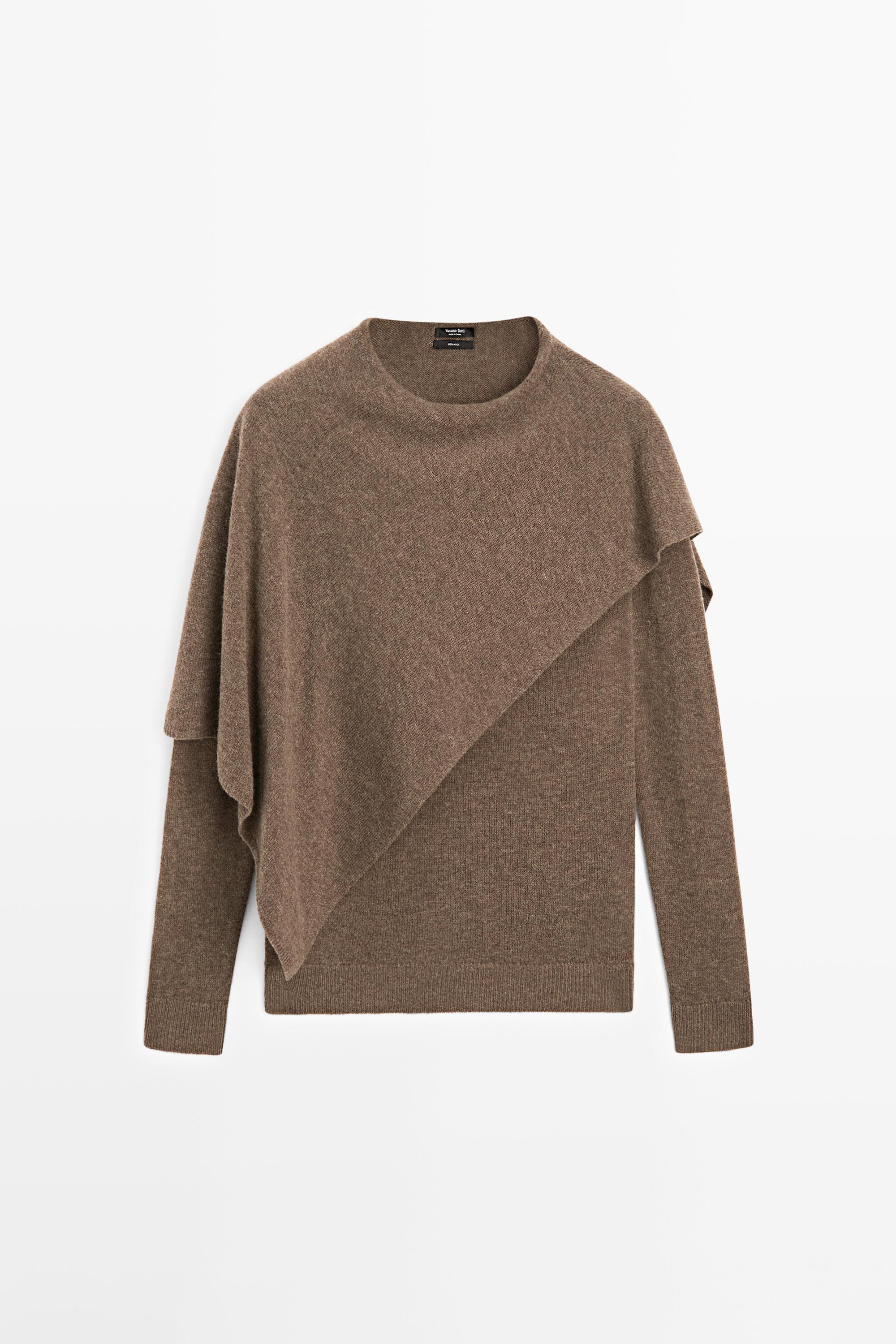 100% wool cape-style knit sweater — BROWN