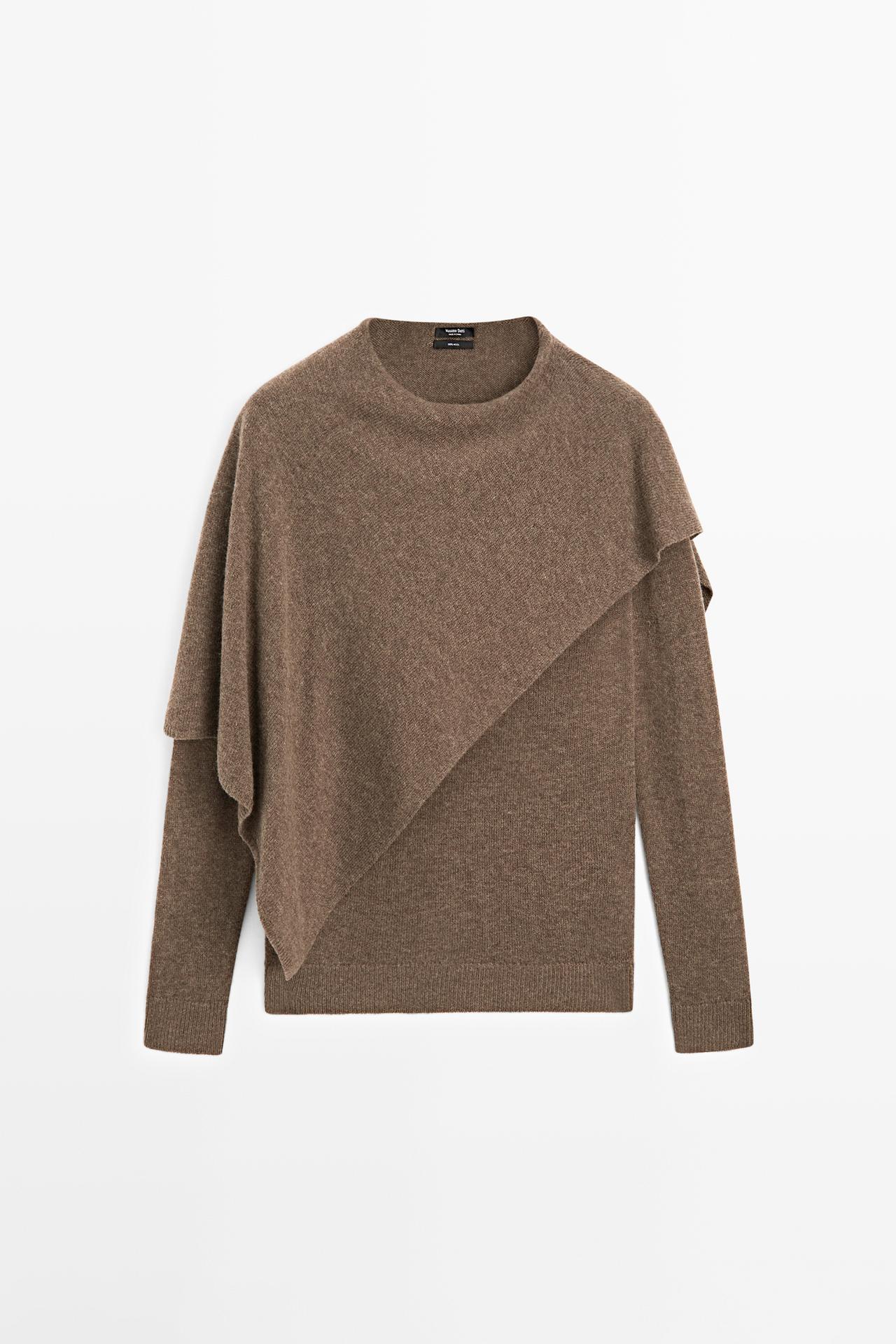 100% wool cape-style knit sweater — BROWN