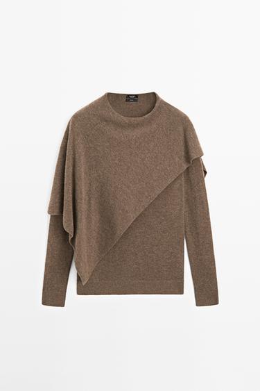 100% wool cape-style knit sweater — BROWN 2