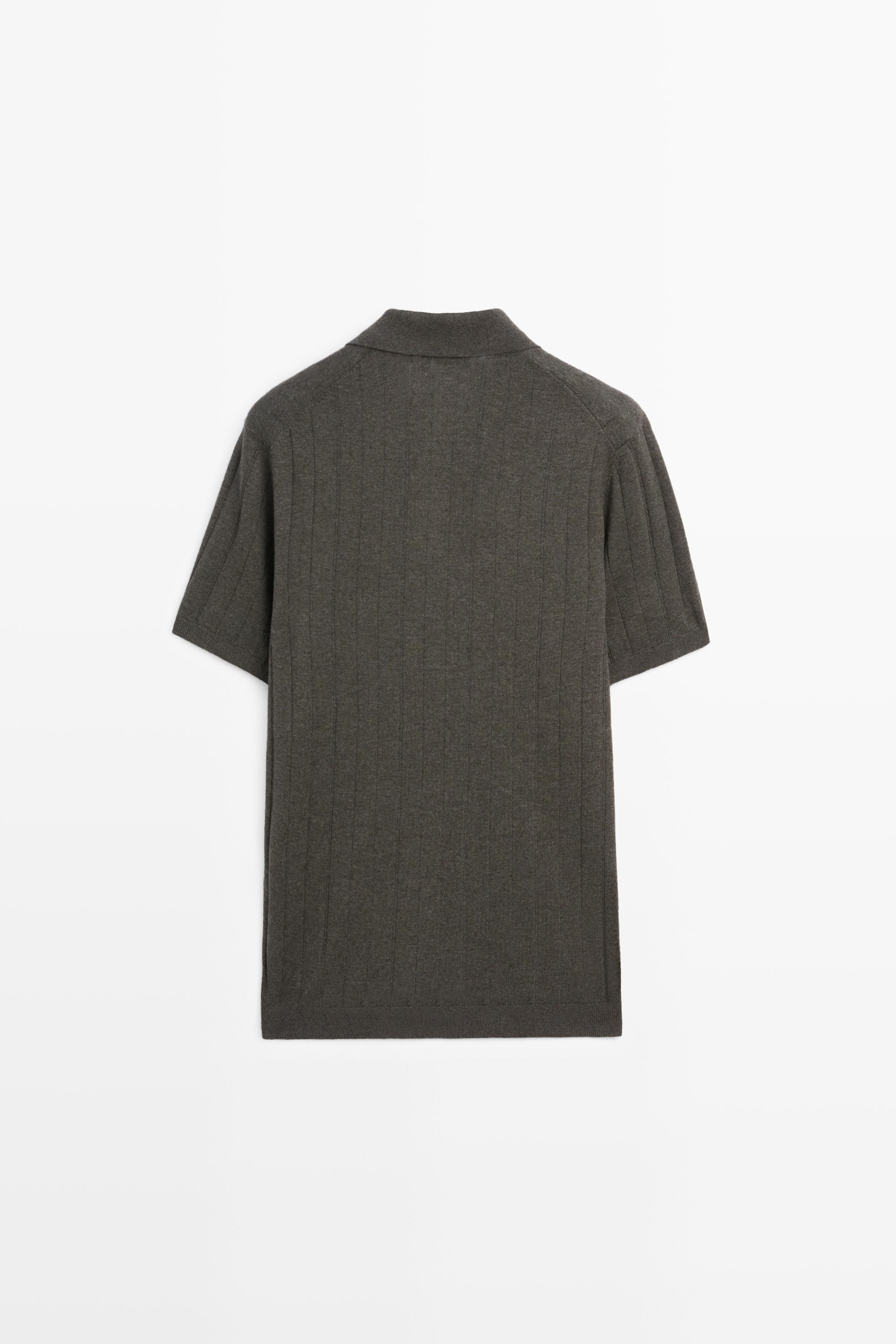 Knit cotton blend polo shirt with short sleeves — CHARCOAL