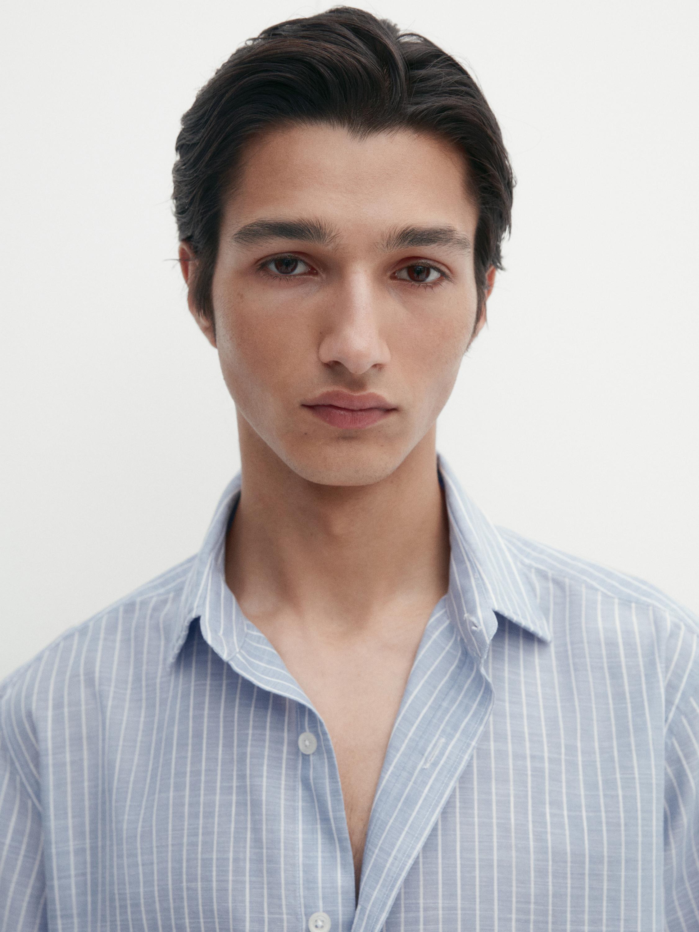 Chemise rayée regular fit en coton mélangé