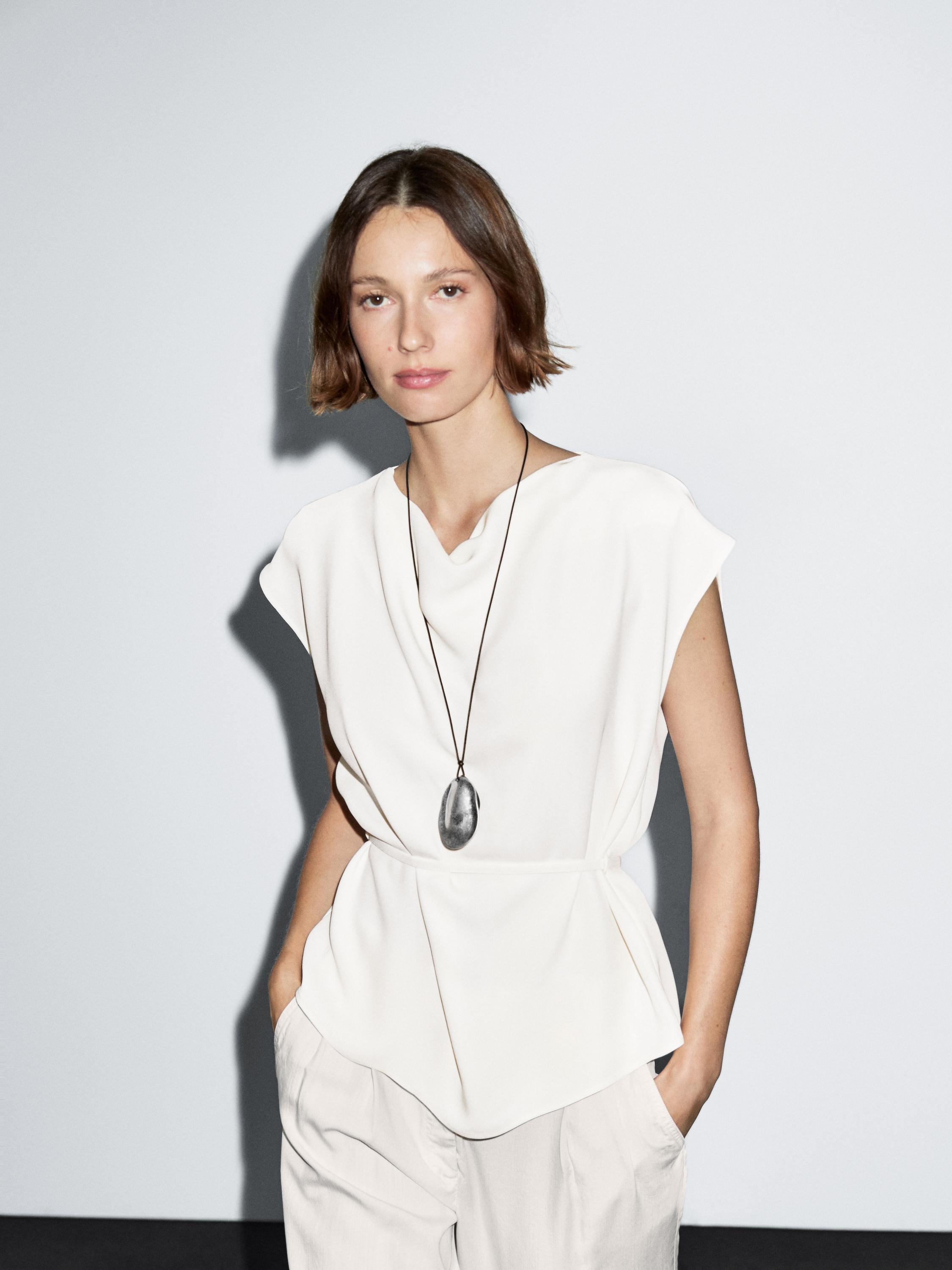 Crepe top with cowl neckline