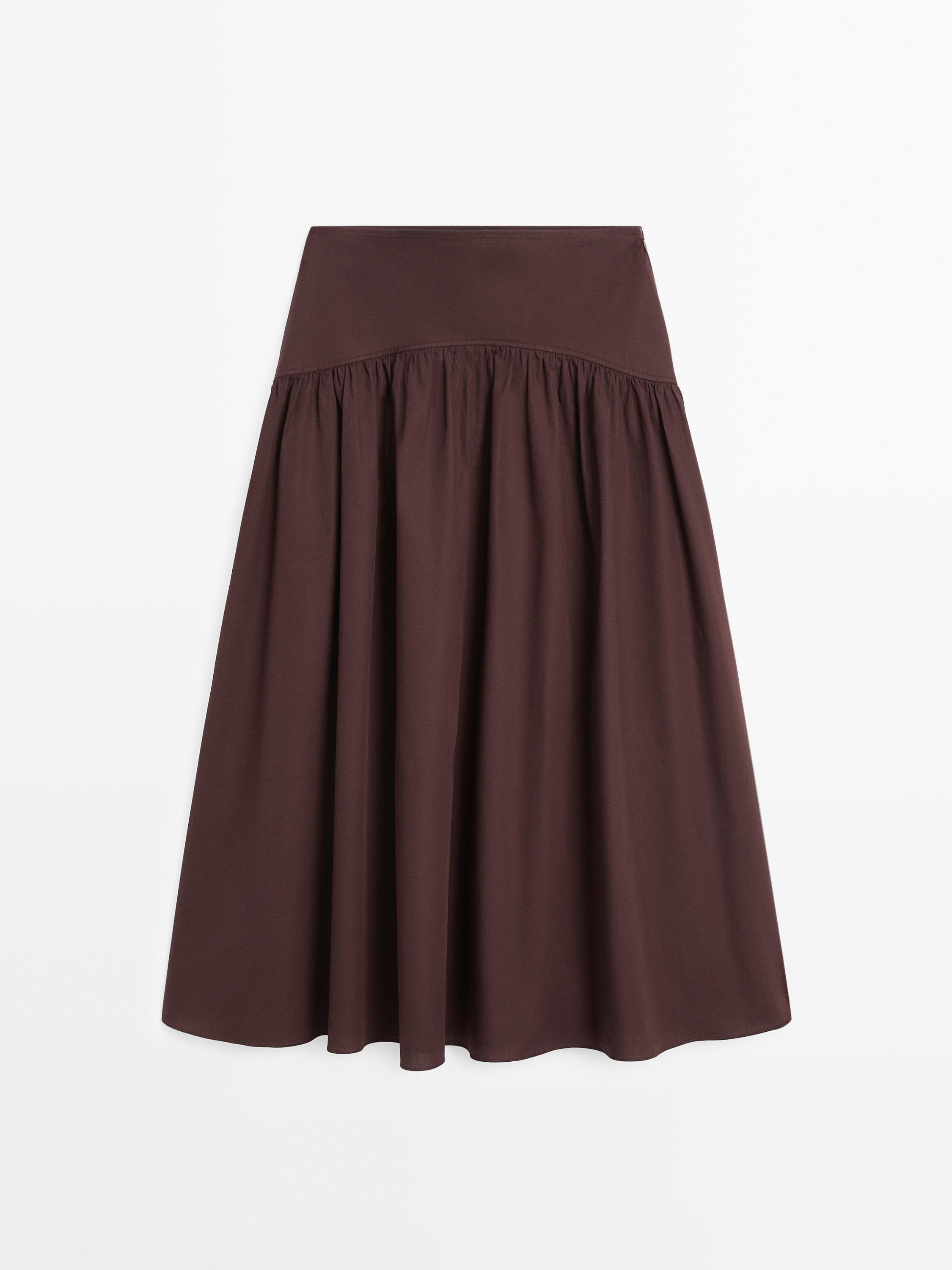100% cotton yoke midi skirt
