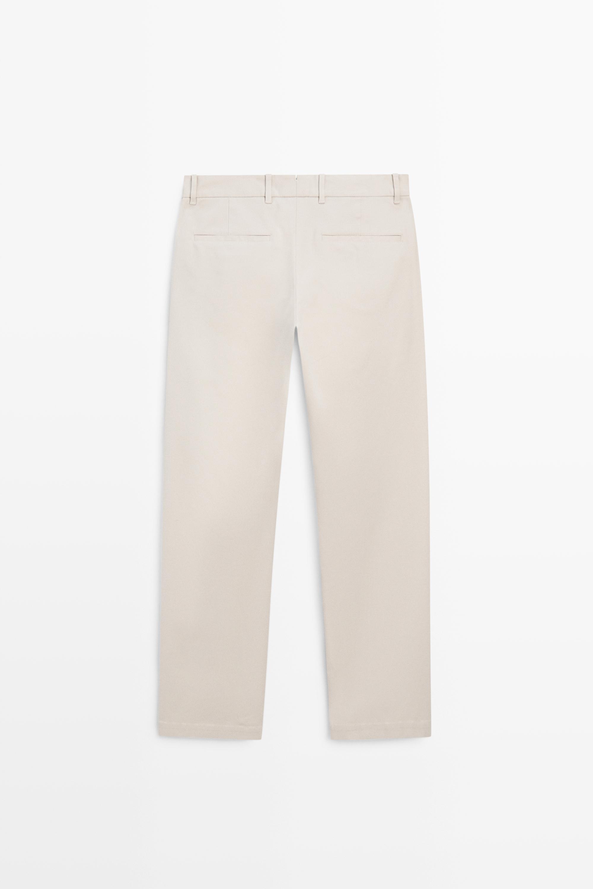 Cotton blend tapered fit trousers — BEIGE