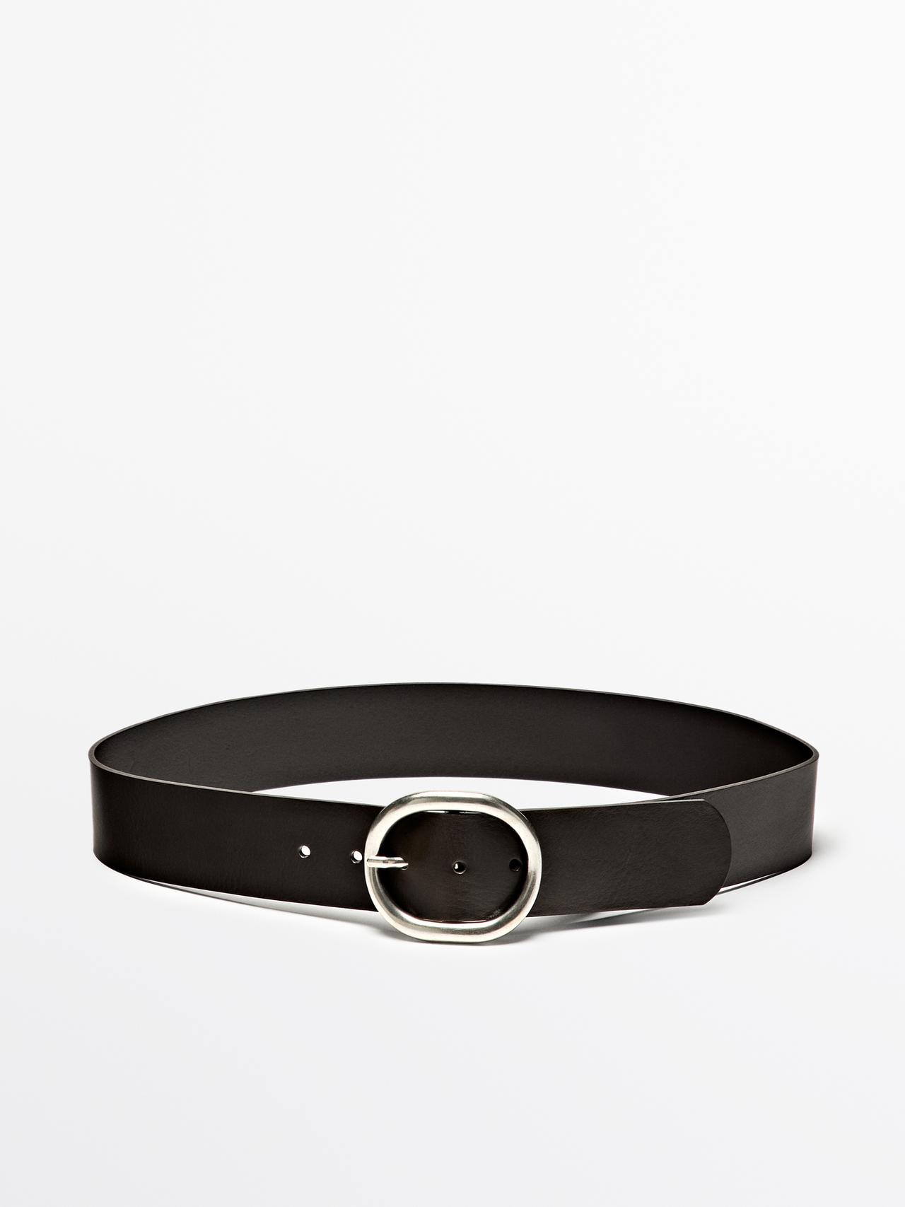Massimo Dutti - Dame - Bredt Bælte I Nappaskind - Brun - L / 90cm