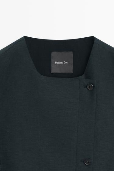 Linen asymmetric buttoned vest — NAVY BLUE 9