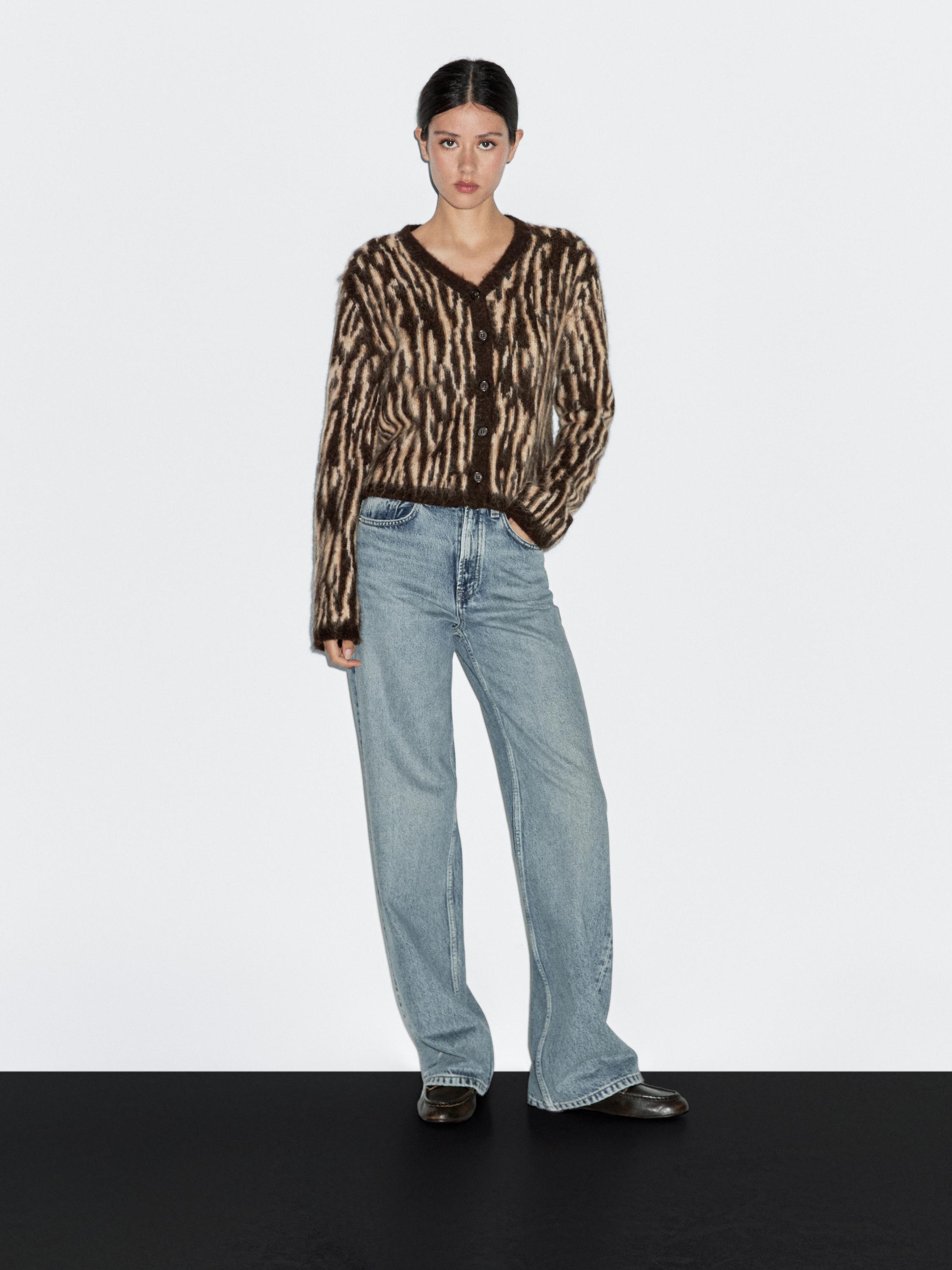 Alpaca wool blend animal print cardigan