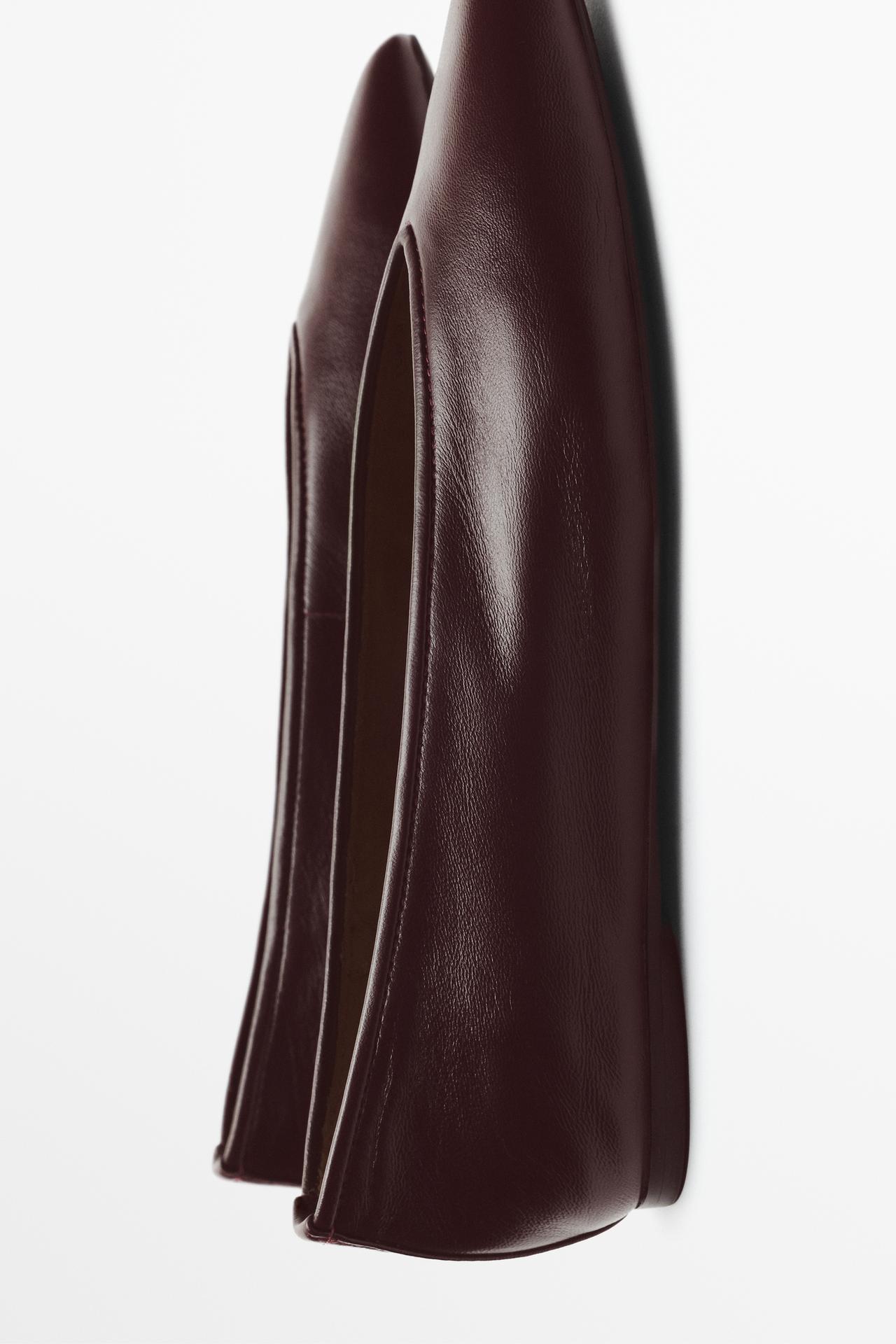 Soft leather pointed toe ballet flat — BURGUNDY