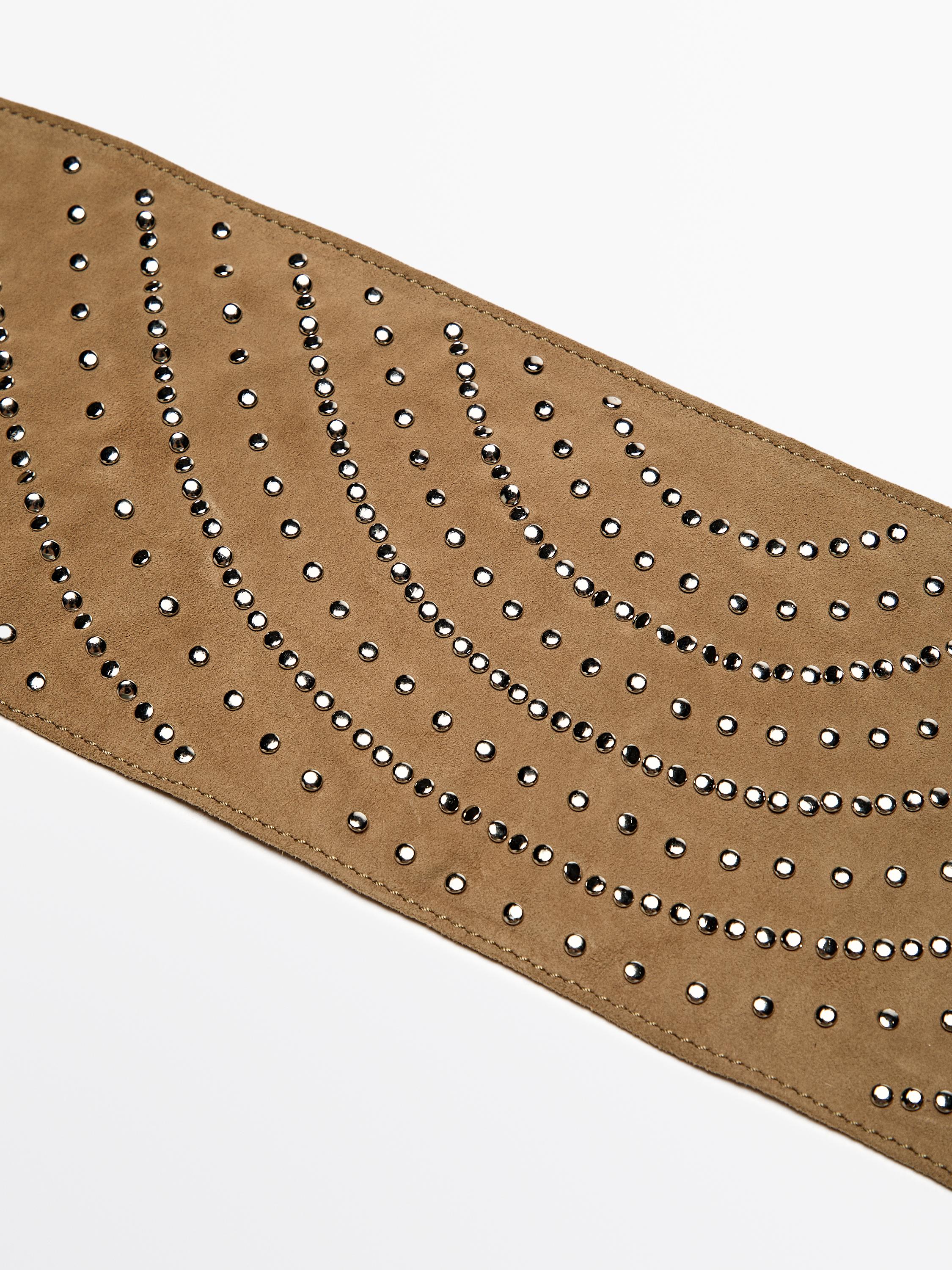 Studded split suede sash belt