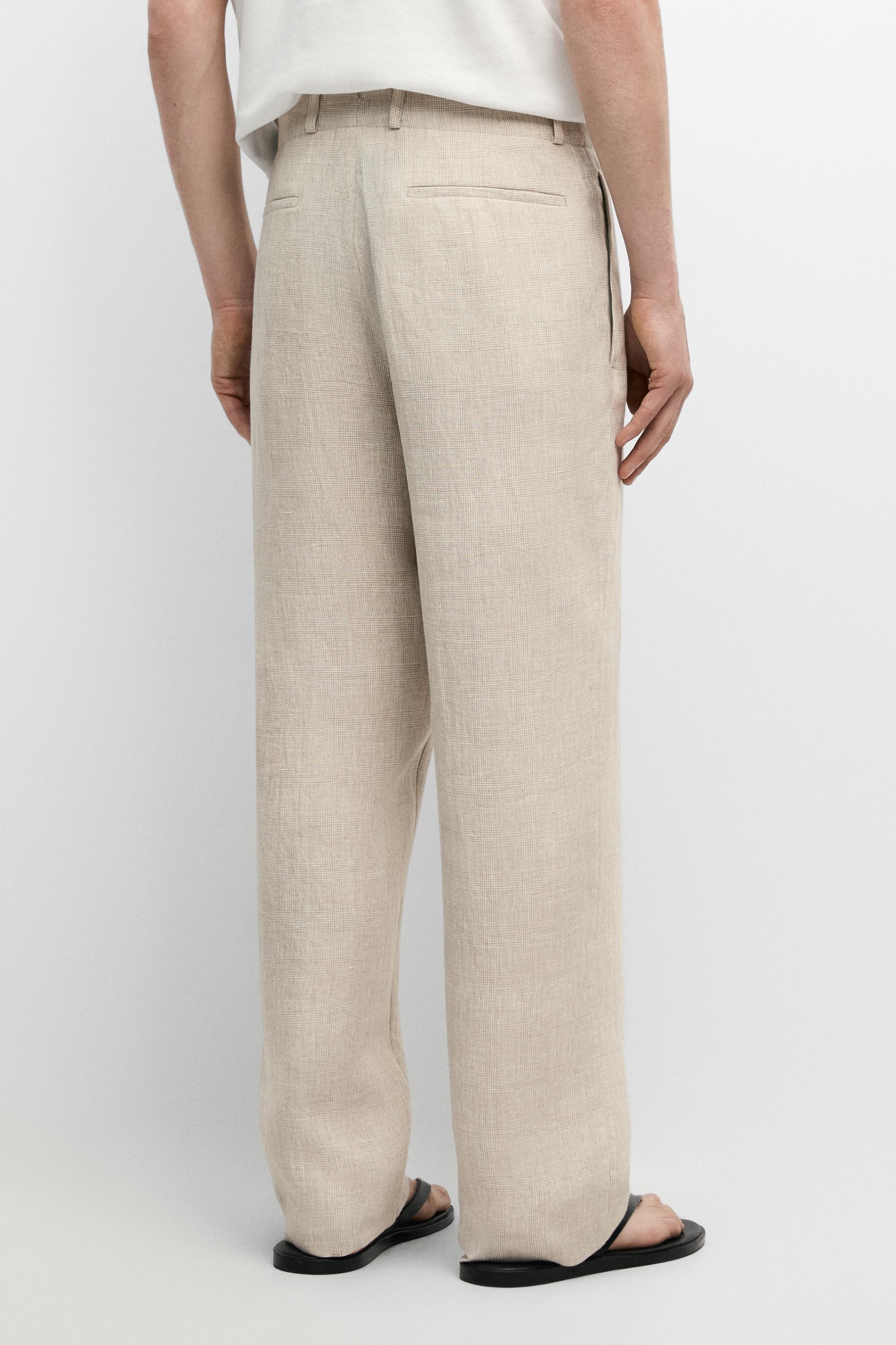 100% linen check pants — CREAM
