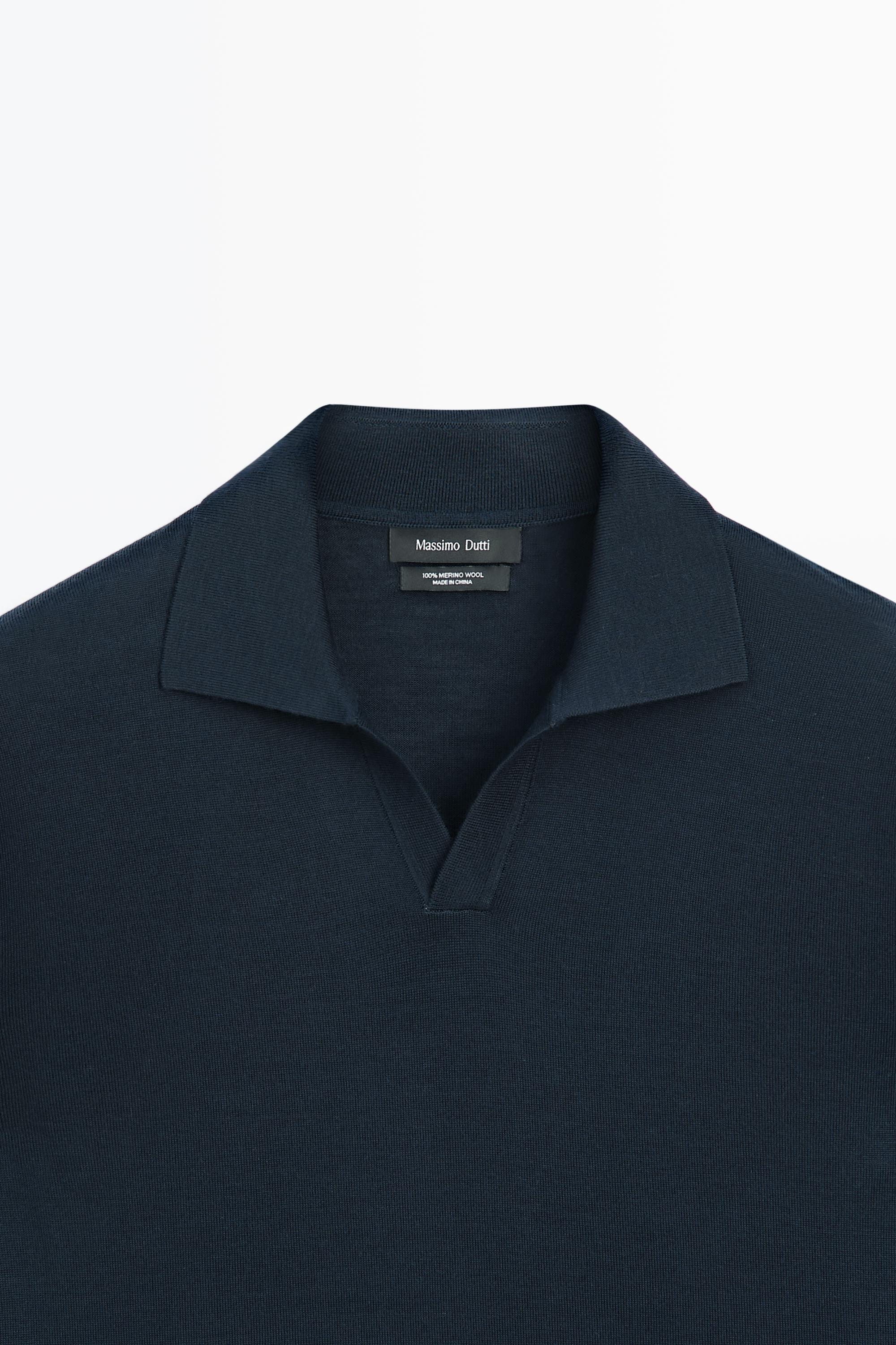 100% merino wool knit polo sweater — NAVY BLUE