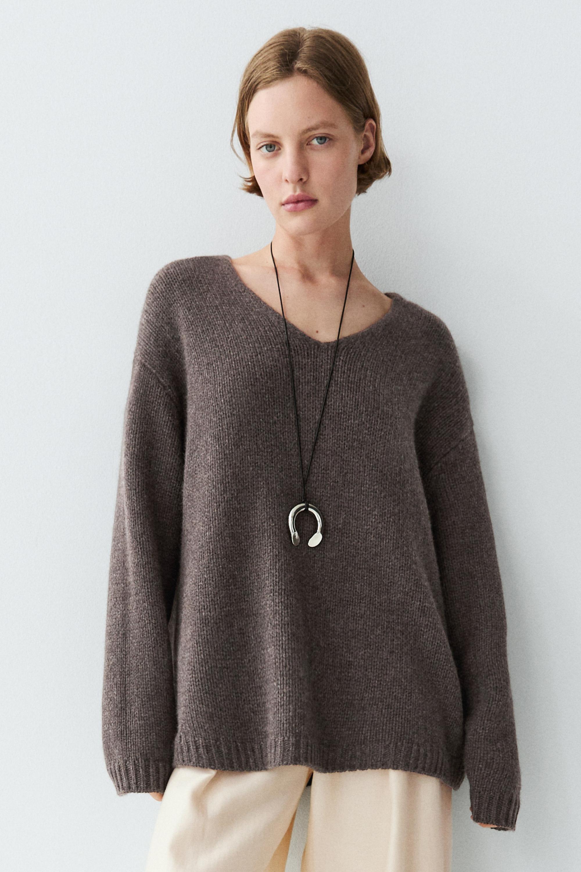 100% cashmere V-neck sweater — BROWN MARL