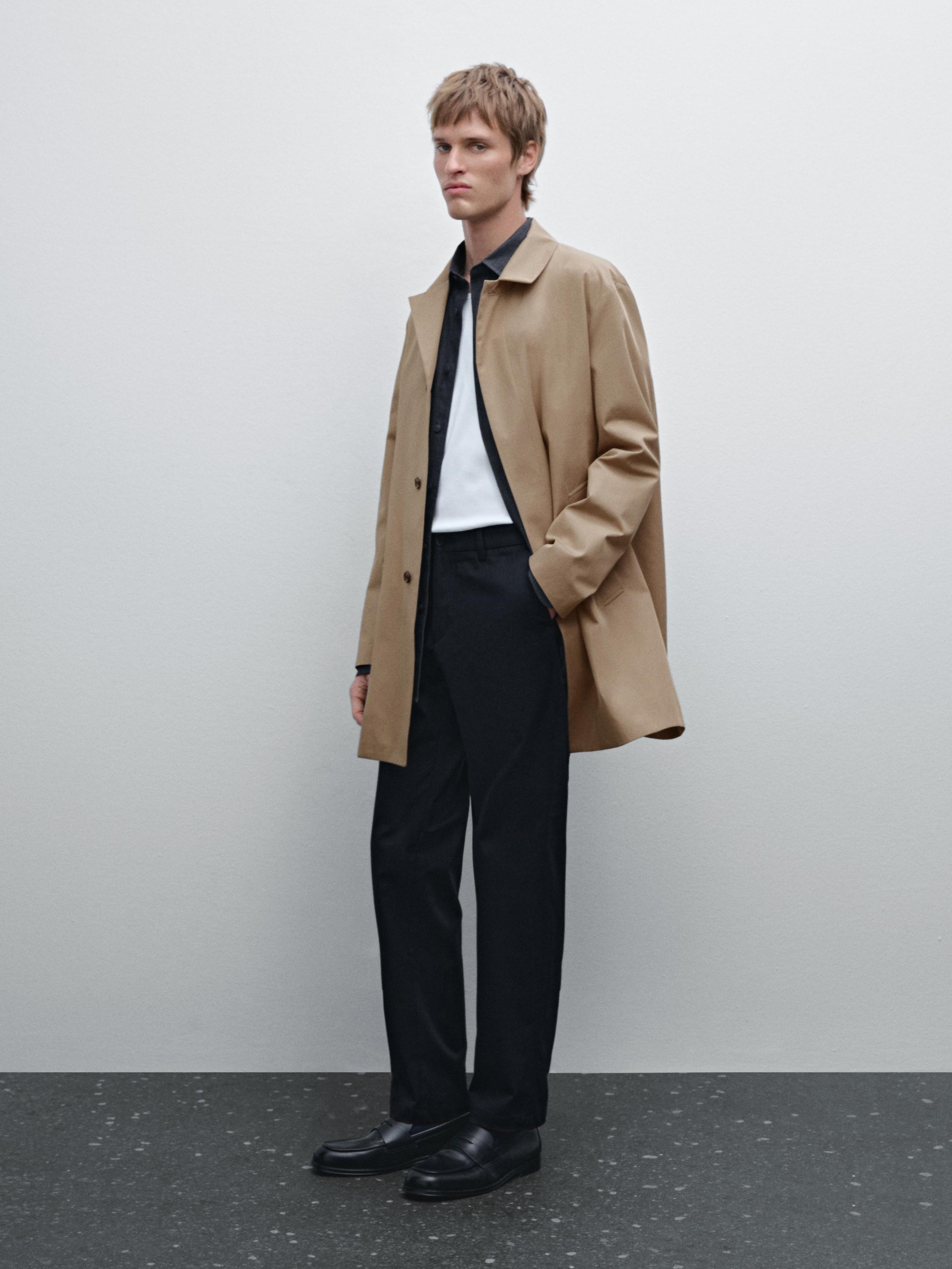 Cotton blend slim fit trousers