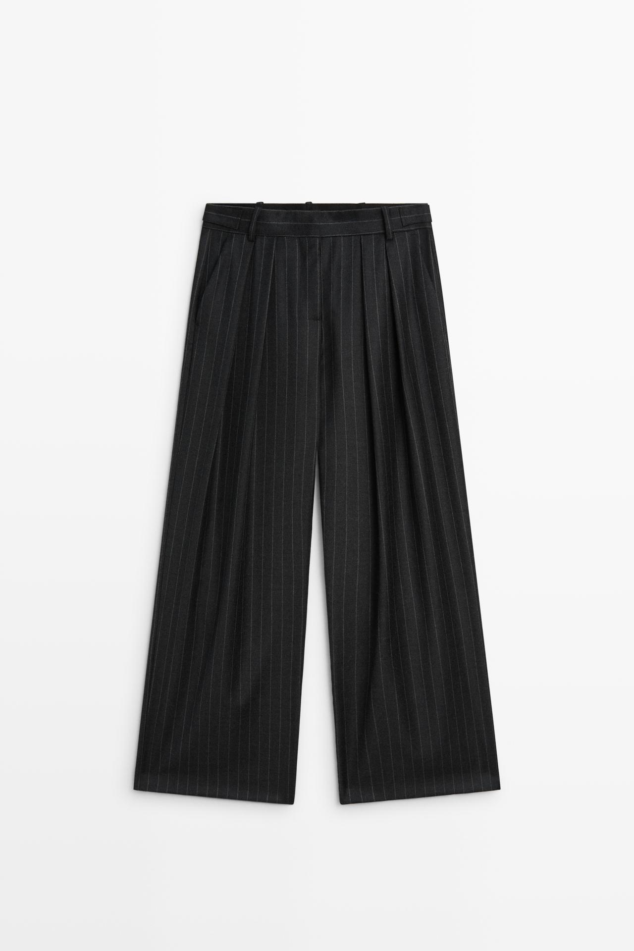 100% wool wide-leg pinstripe pants — GREY