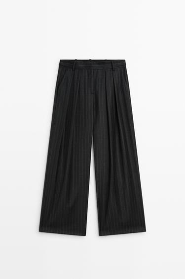 100% wool wide-leg pinstripe pants — GREY 2