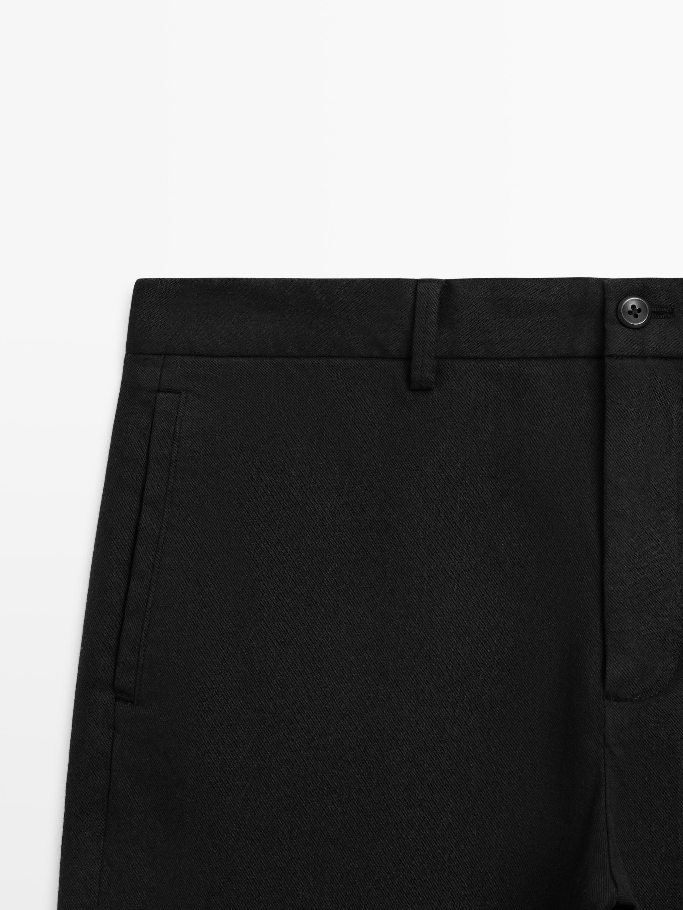 Cotton twill pants with elasticated waistband — BLACK
