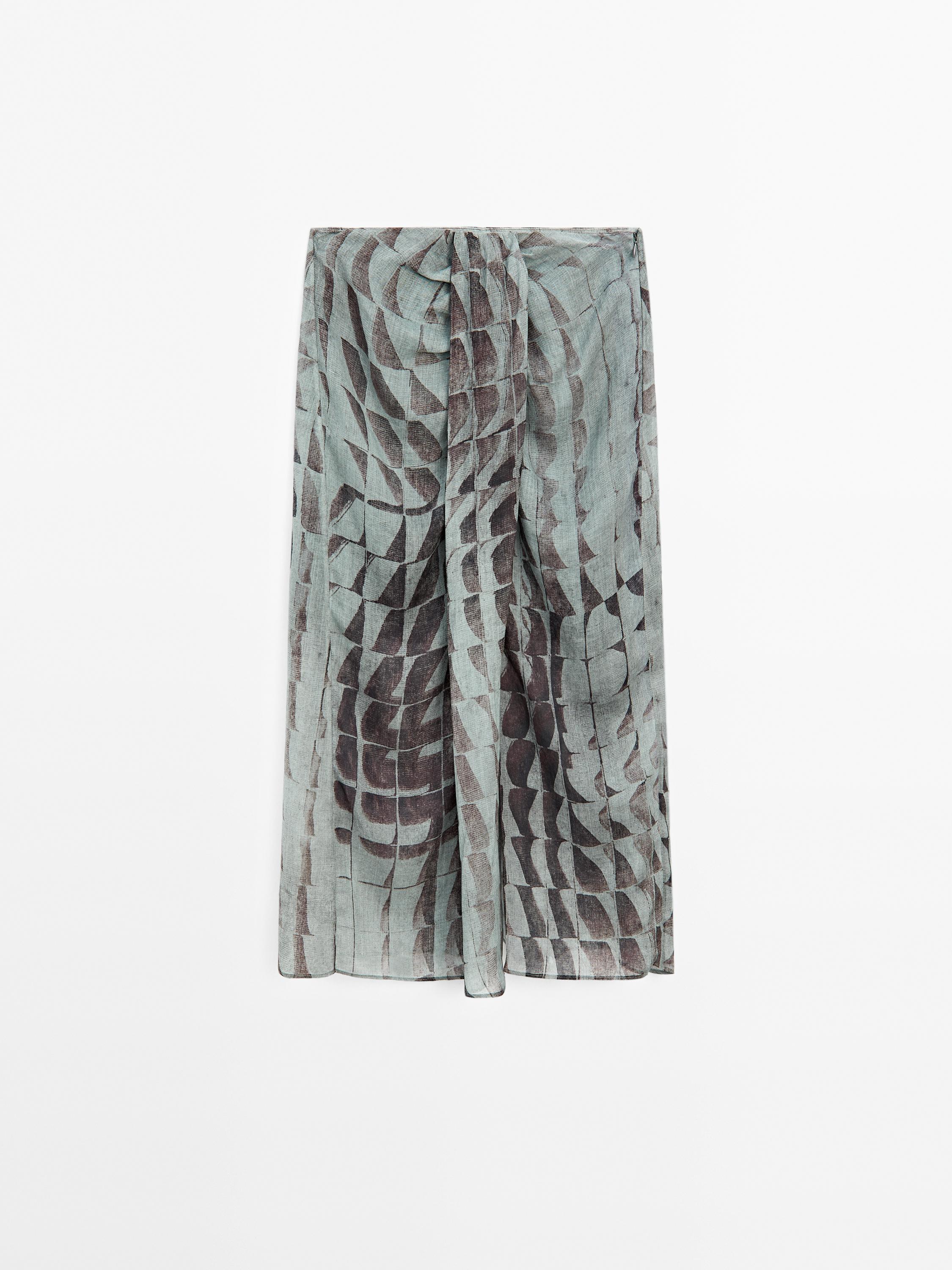 Printed midi skirt with gathered detail